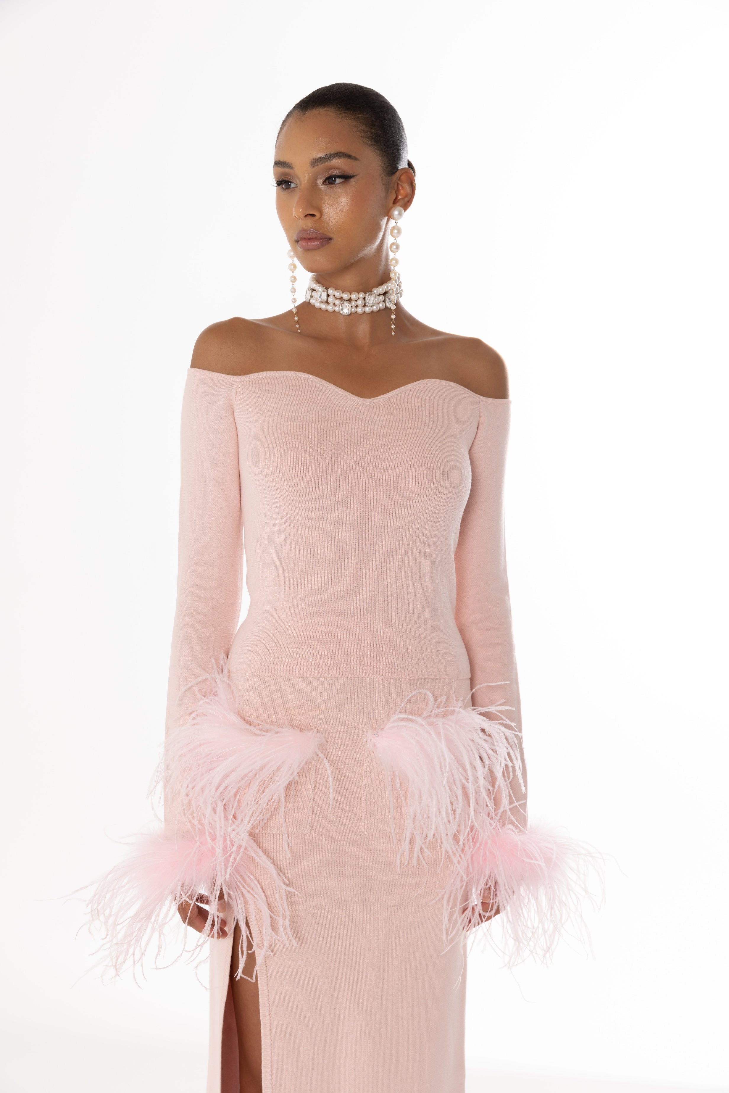 Shop Andreeva Pink Vanilla Knit Top With Detachable Feather Cuffs