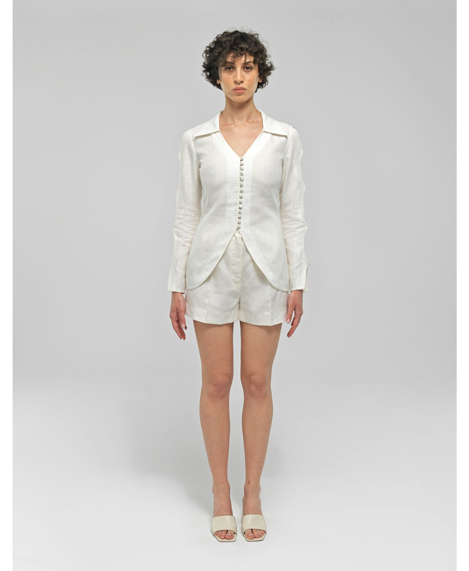 NEREUS White Linen Collared Shirt made by MAET