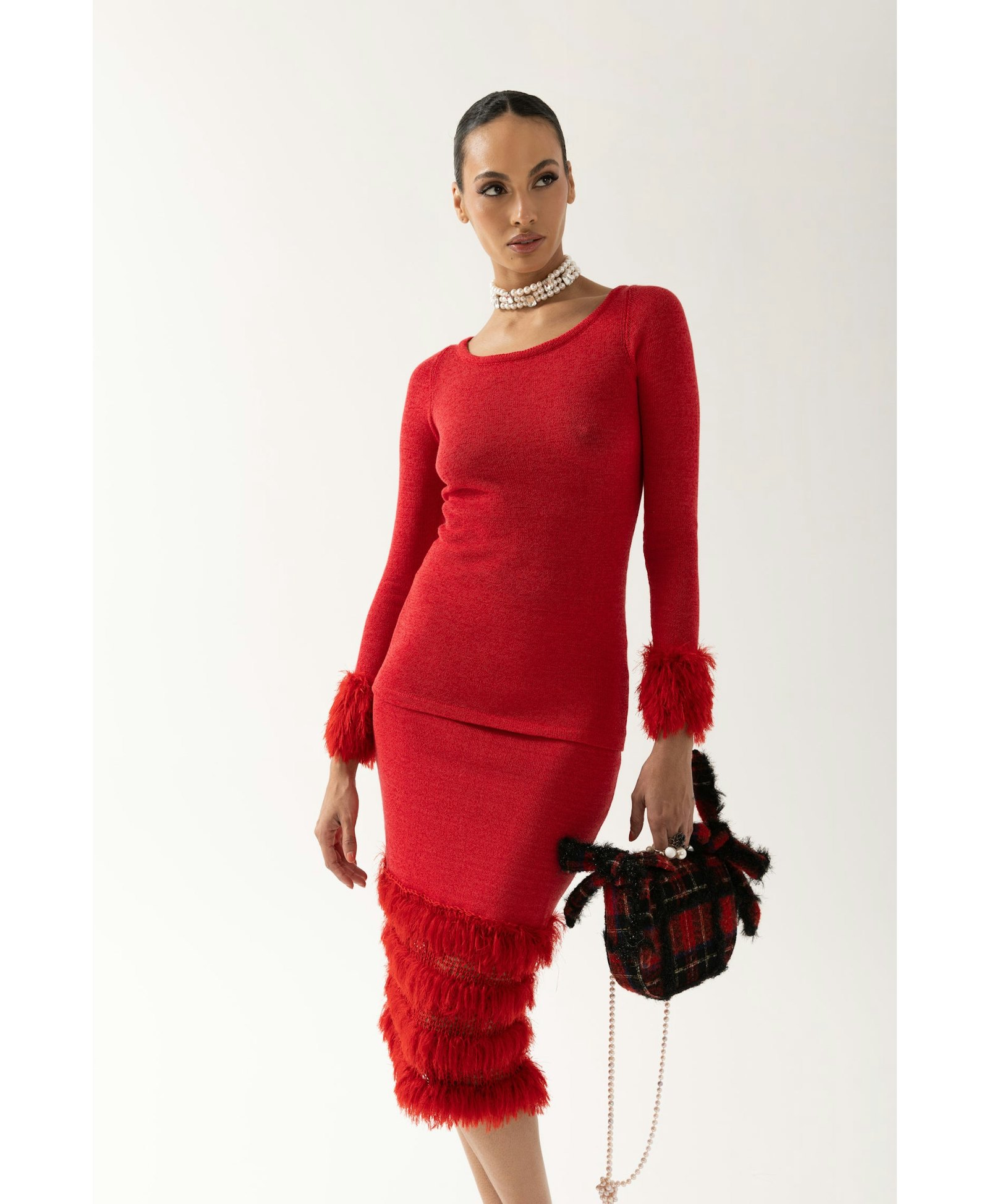 Red Knit Top With Handmade Knit Cuffs made by ANDREEVA