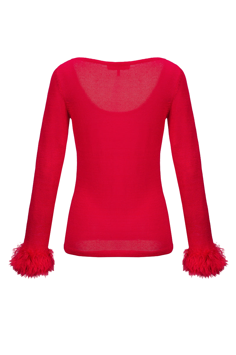 Shop Andreeva Red Knit Top With Handmade Knit Cuffs