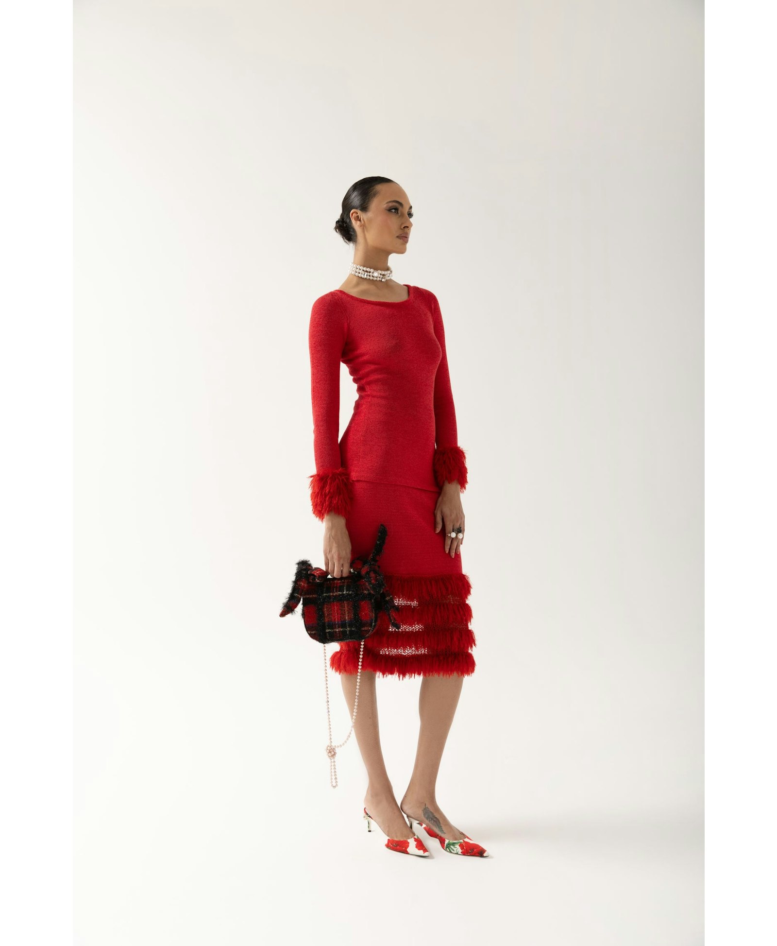 Red Knit Top With Handmade Knit Cuffs made by ANDREEVA