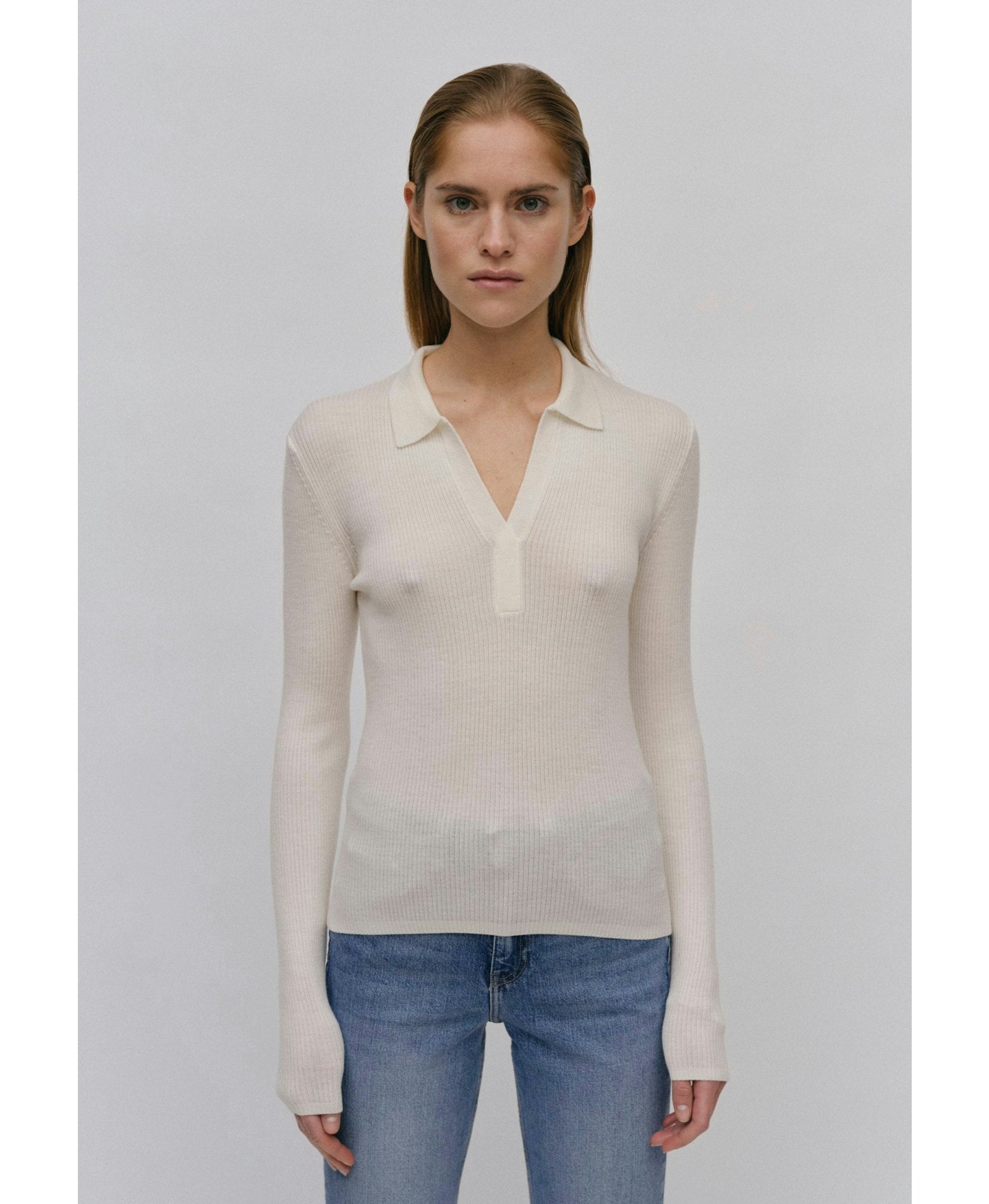 Cadee Knit Polo Blouse - Off White made by HERSKIND