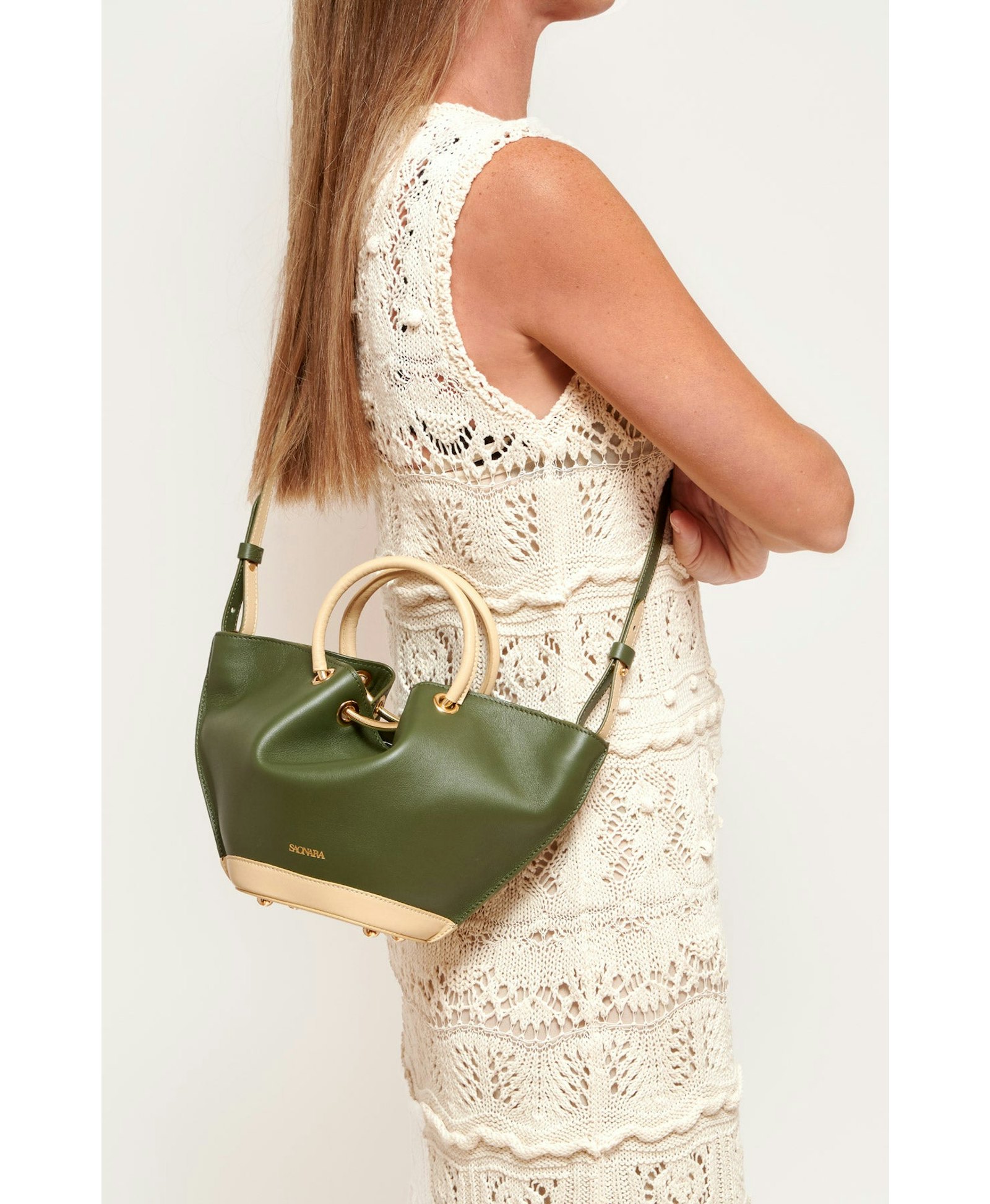 SAONARA MINI BAG ARMY GREEN/Cream LEATHER made by Saonara