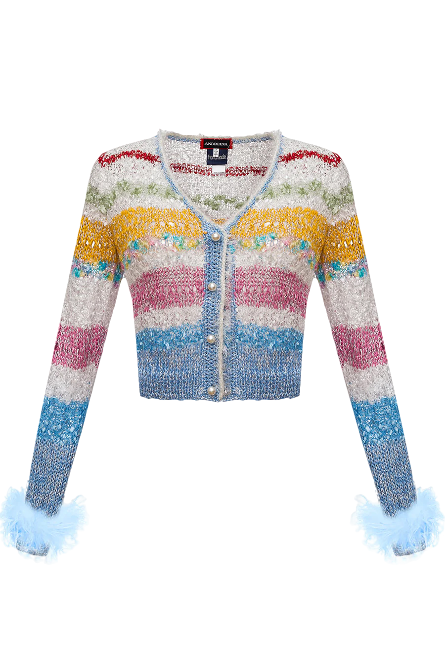 ANDREEVA CALIFORNIA HANDMADE KNIT SWEATER WITH FEATHERS