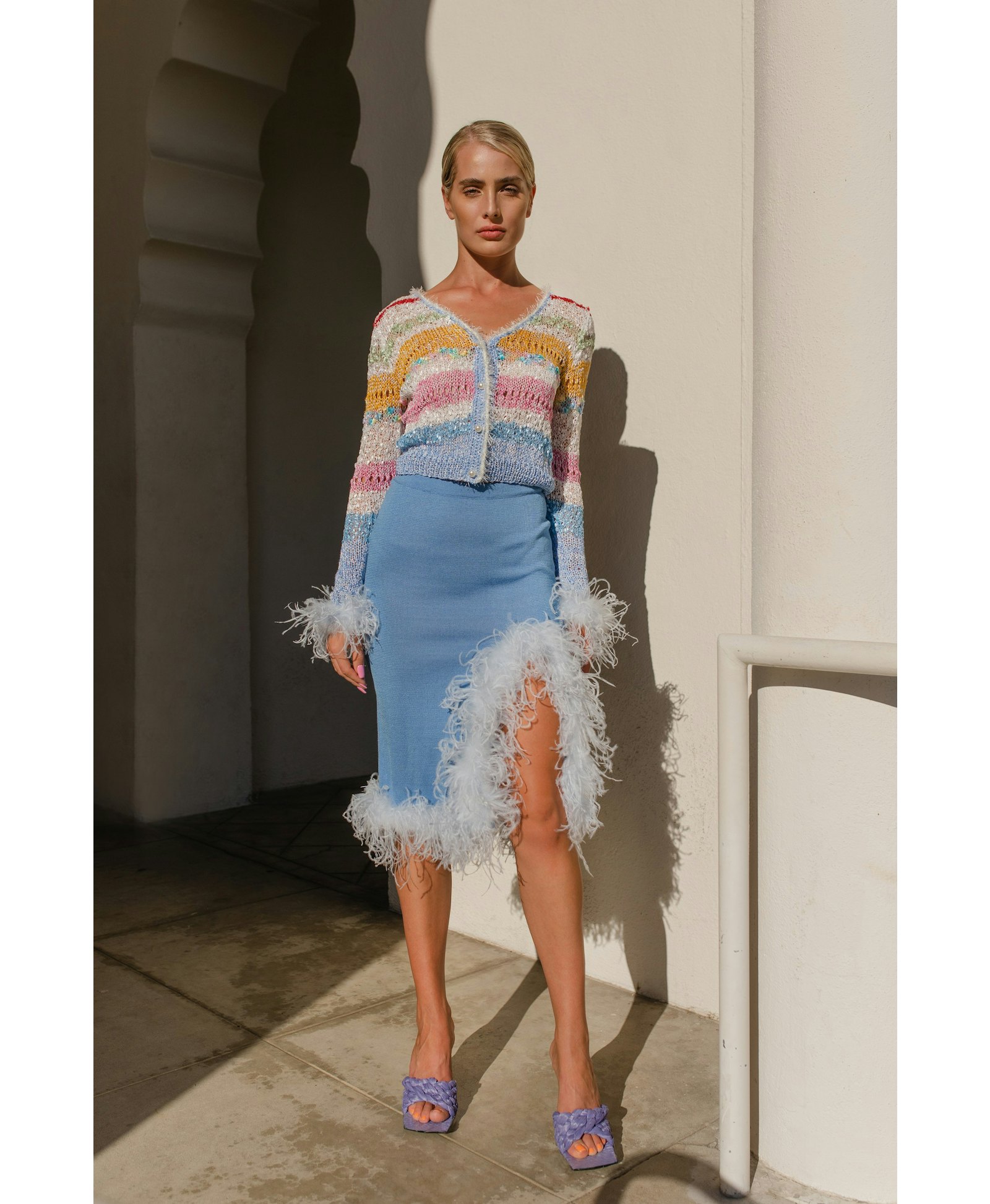 California Handmade Knit Sweater With Feathers made by ANDREEVA