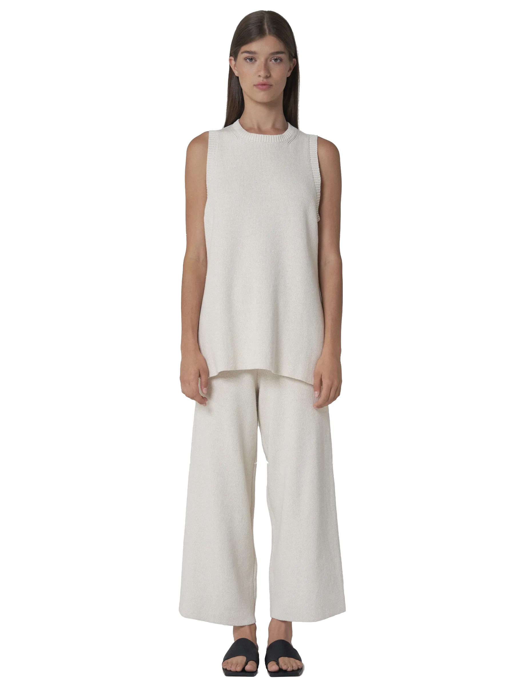 Shop Leap Concept Lina Cropped Knitted Pants In Beige