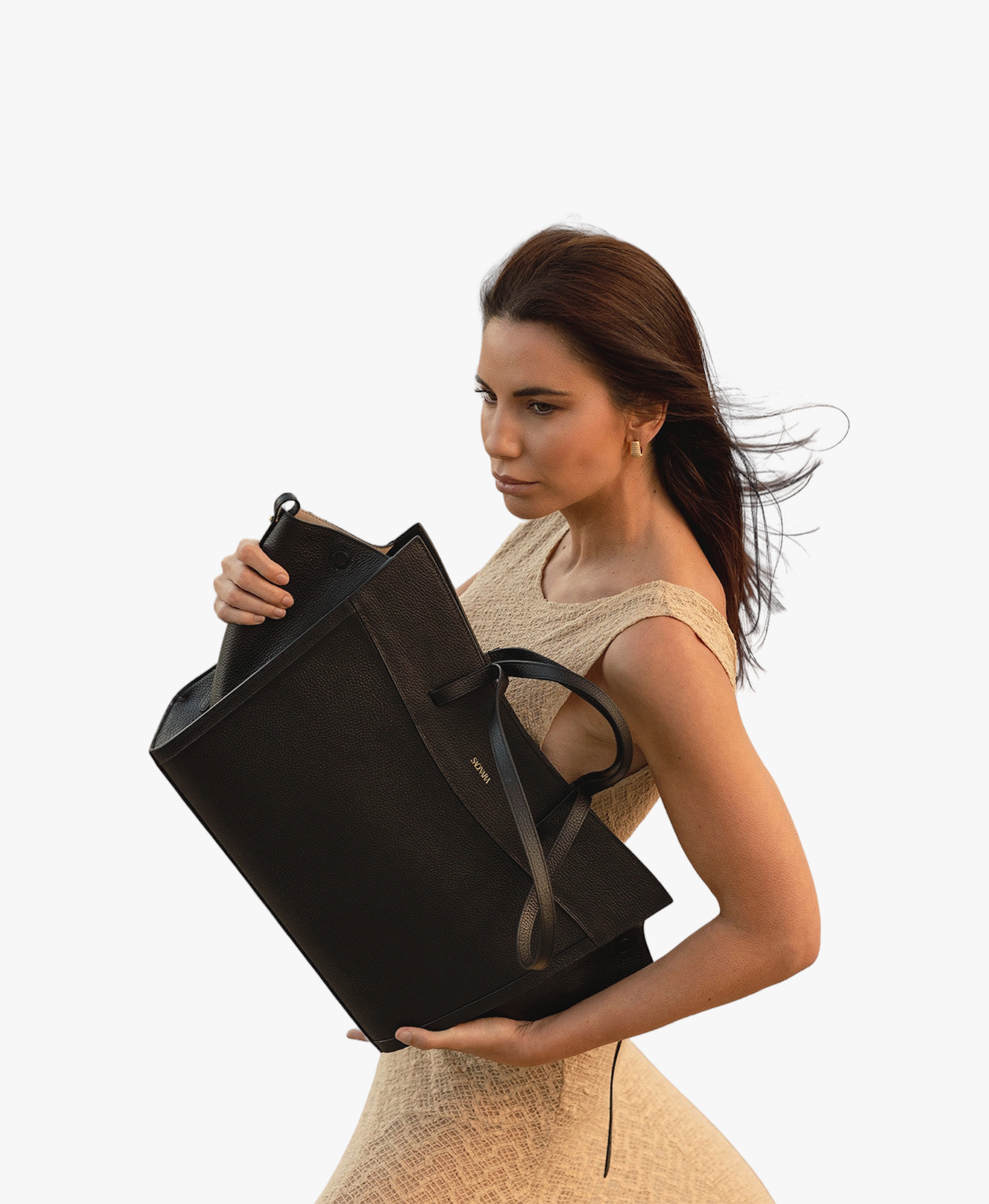 Shopping Bag Black Leather made by Saonara