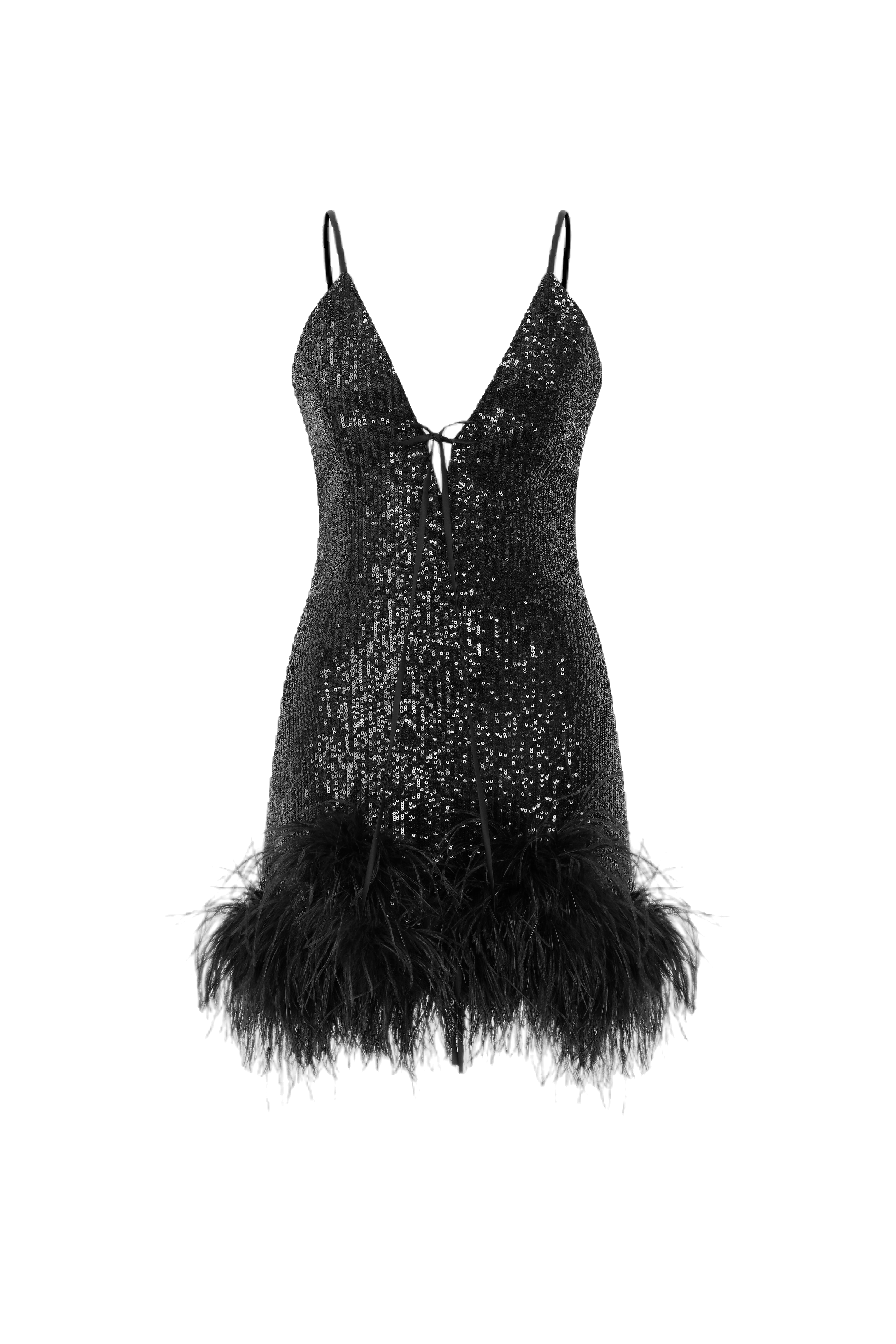Ila Tulip Feather-trimmed Sequin Mini Dress In Black