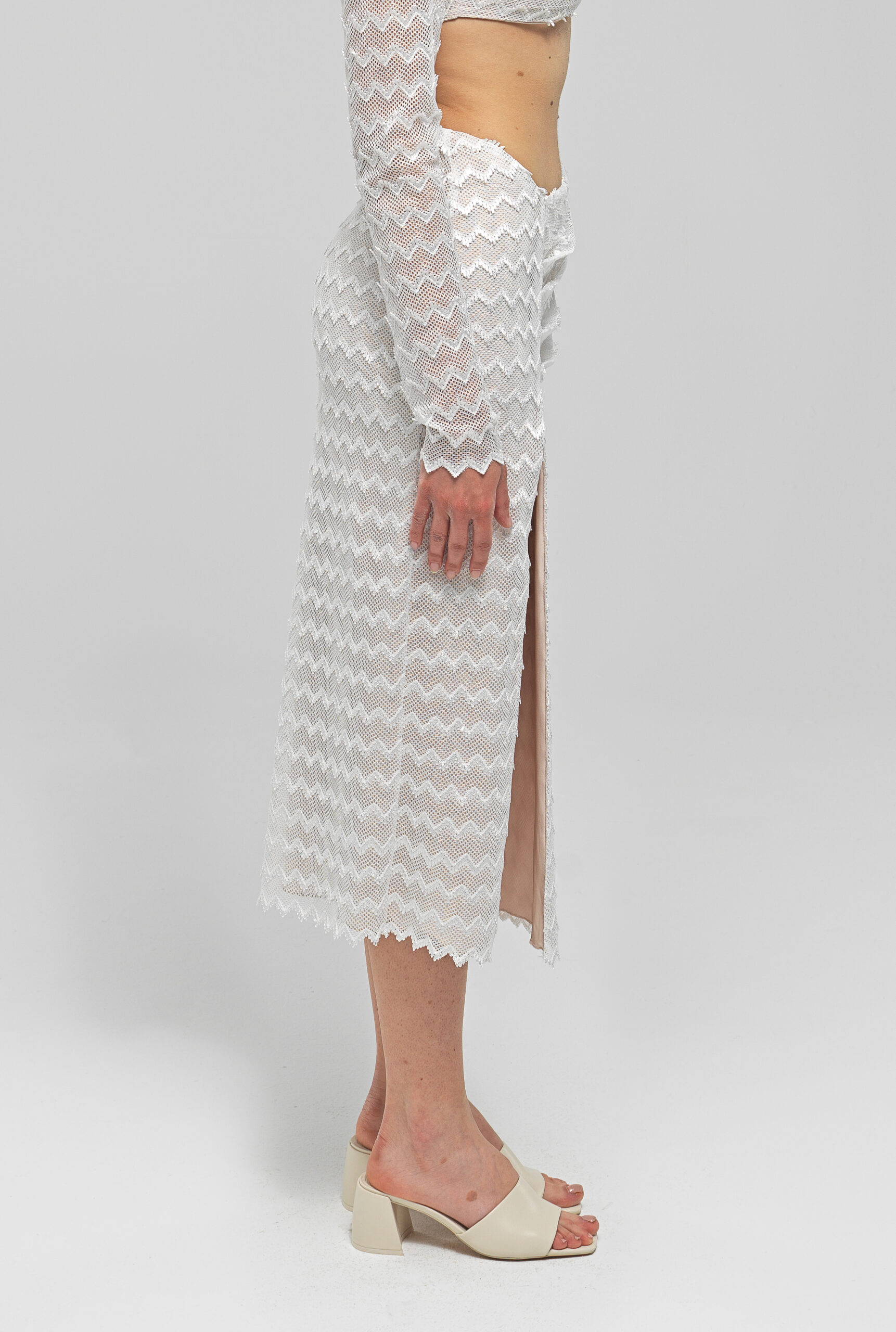 Shop Maet Hebo White Knit Asymmetric Midi Skirt