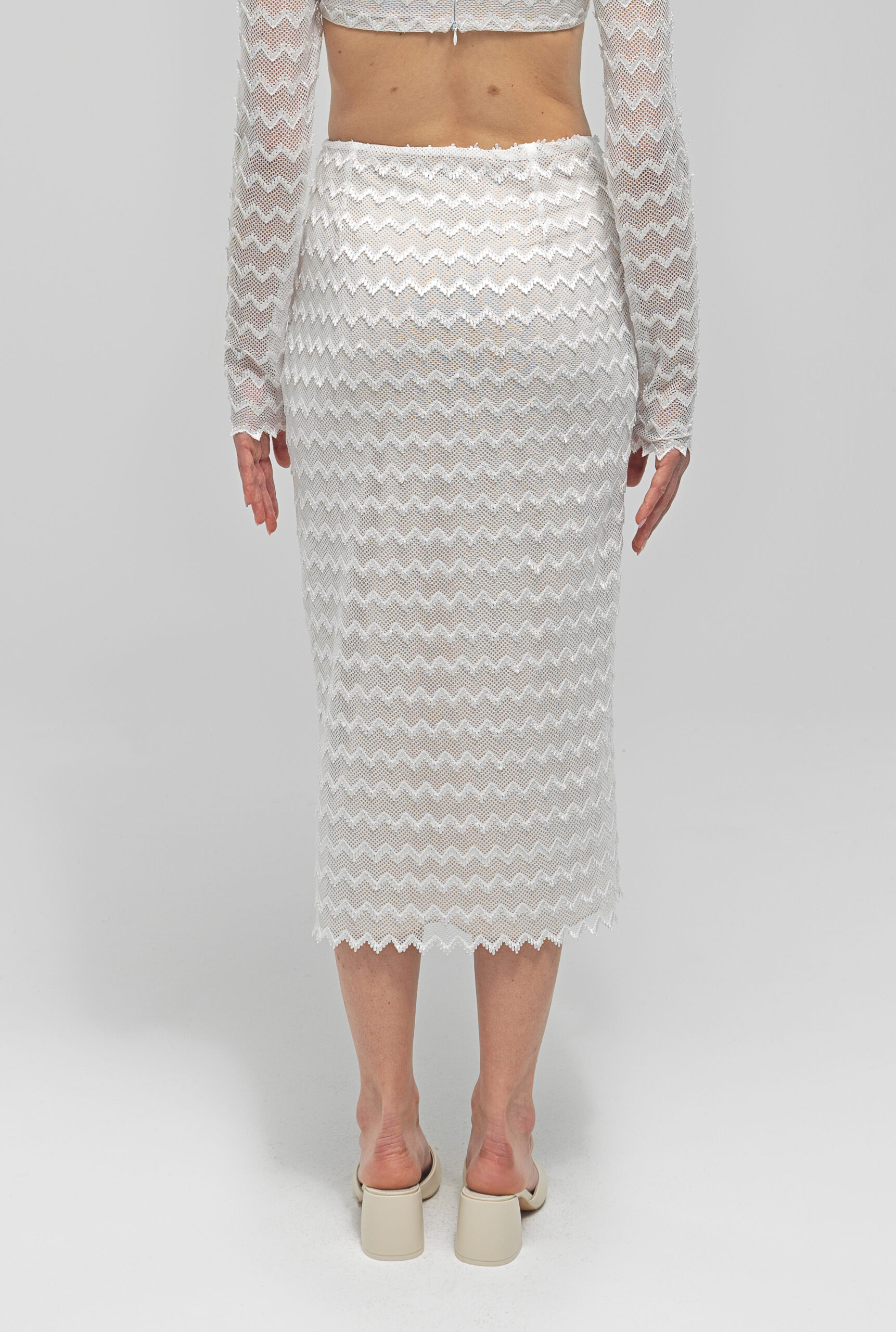 Shop Maet Hebo White Knit Asymmetric Midi Skirt