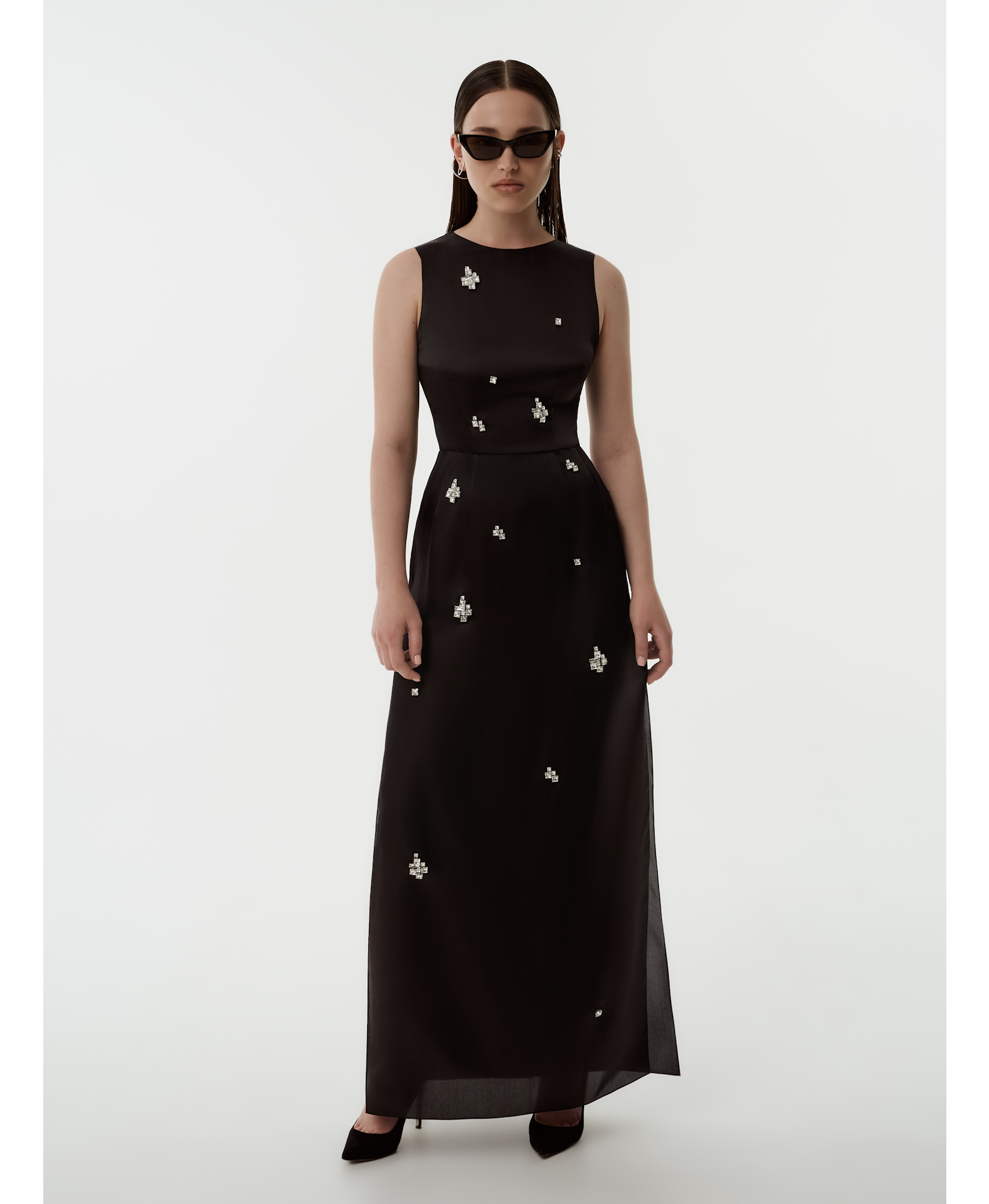 SILK ORGANZA COLUMN DRESS WITH JEWEL EMBELLISHMENTS made by NDS The Label