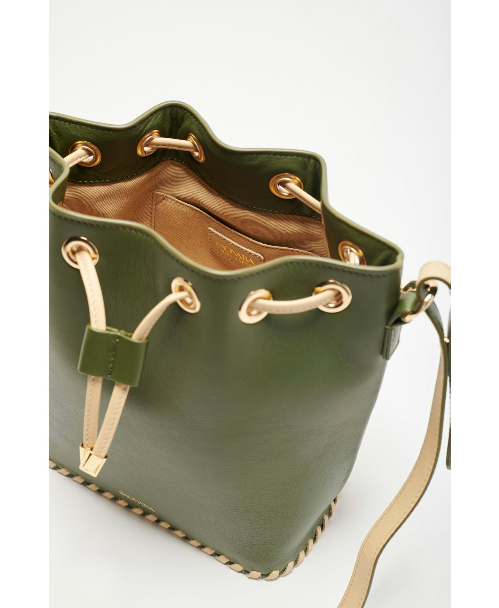 SAONARA BUCKET ARMY GREEN/Cream Skin made by Saonara