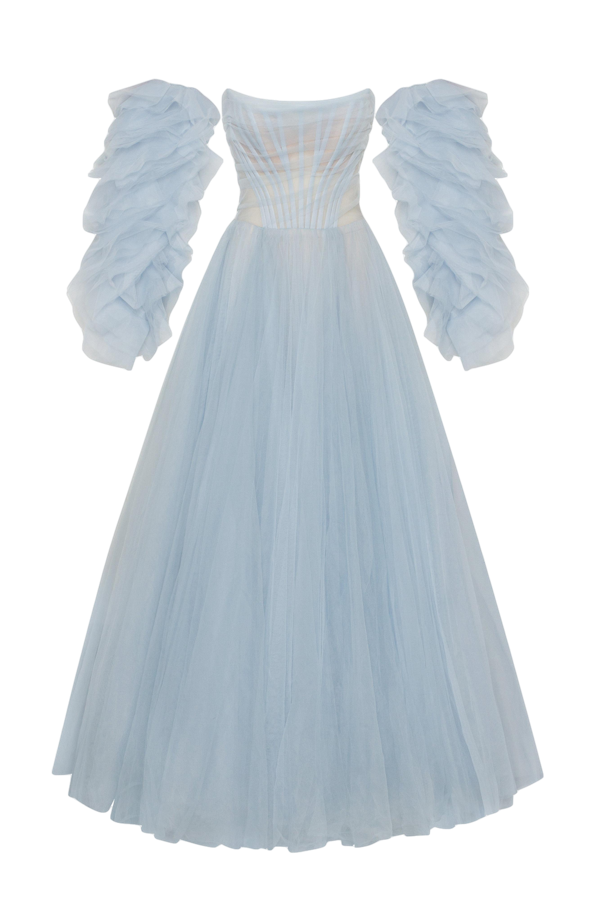 Millà Light Blue Tulle Dress With Puffy Sleeves