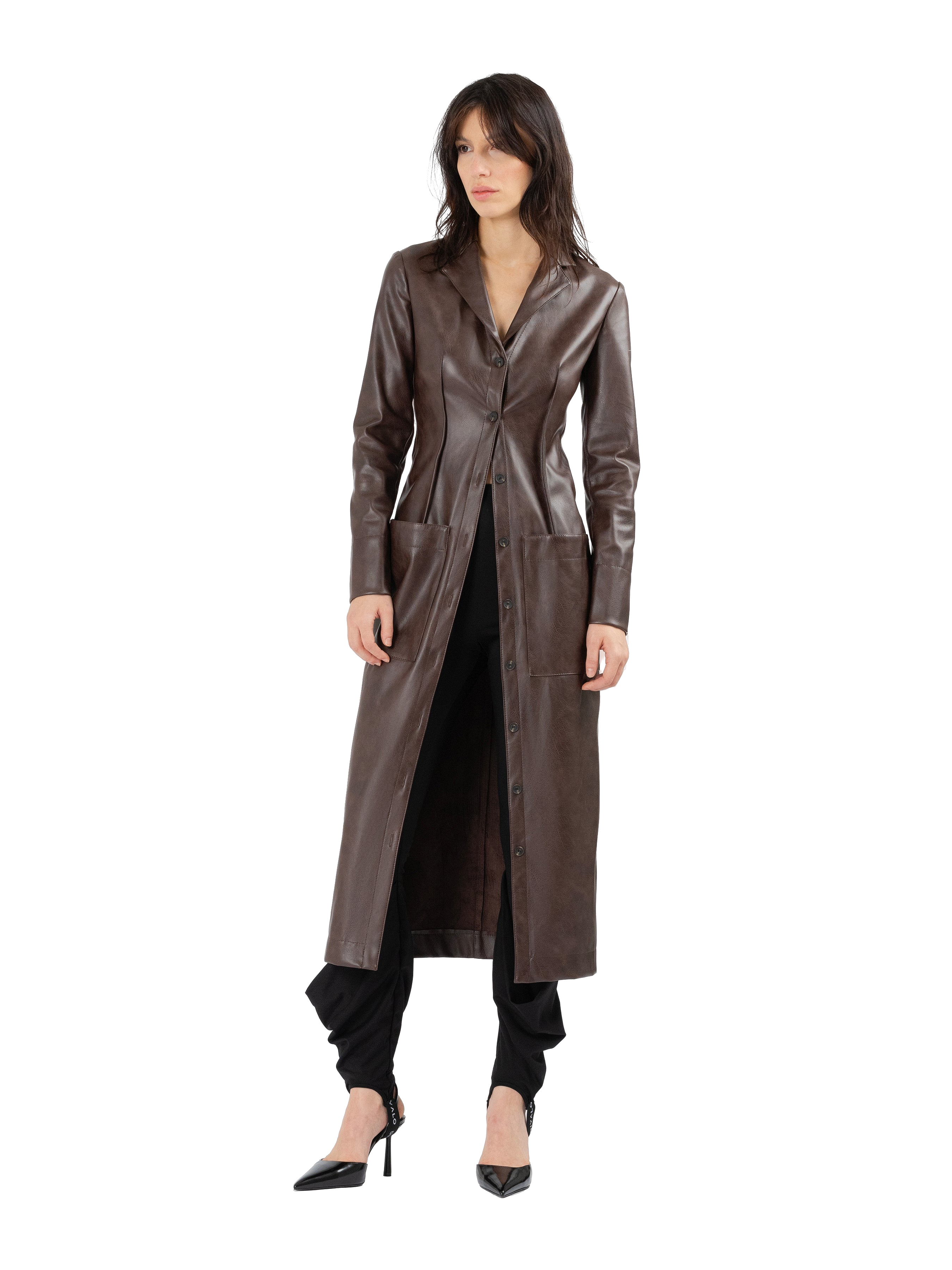 Divalo Tilischka Vegan Leather Long Dress In Brown