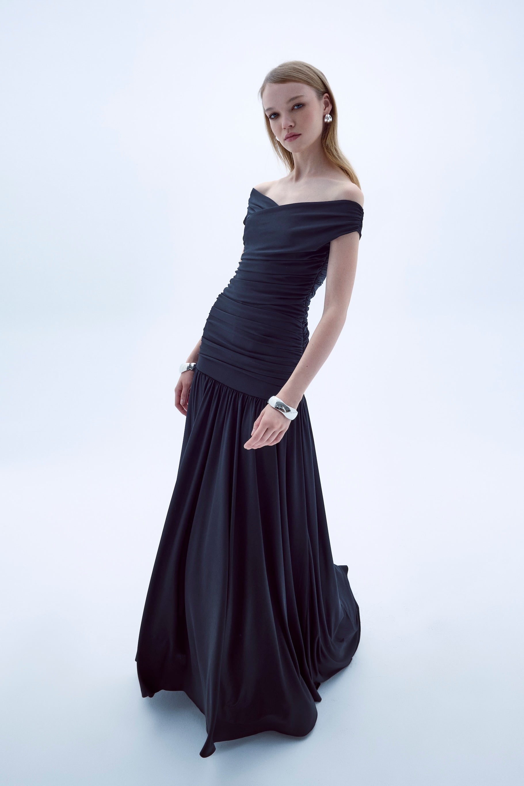 Shop Nazli Ceren Purley Jersey Long Dress In Black