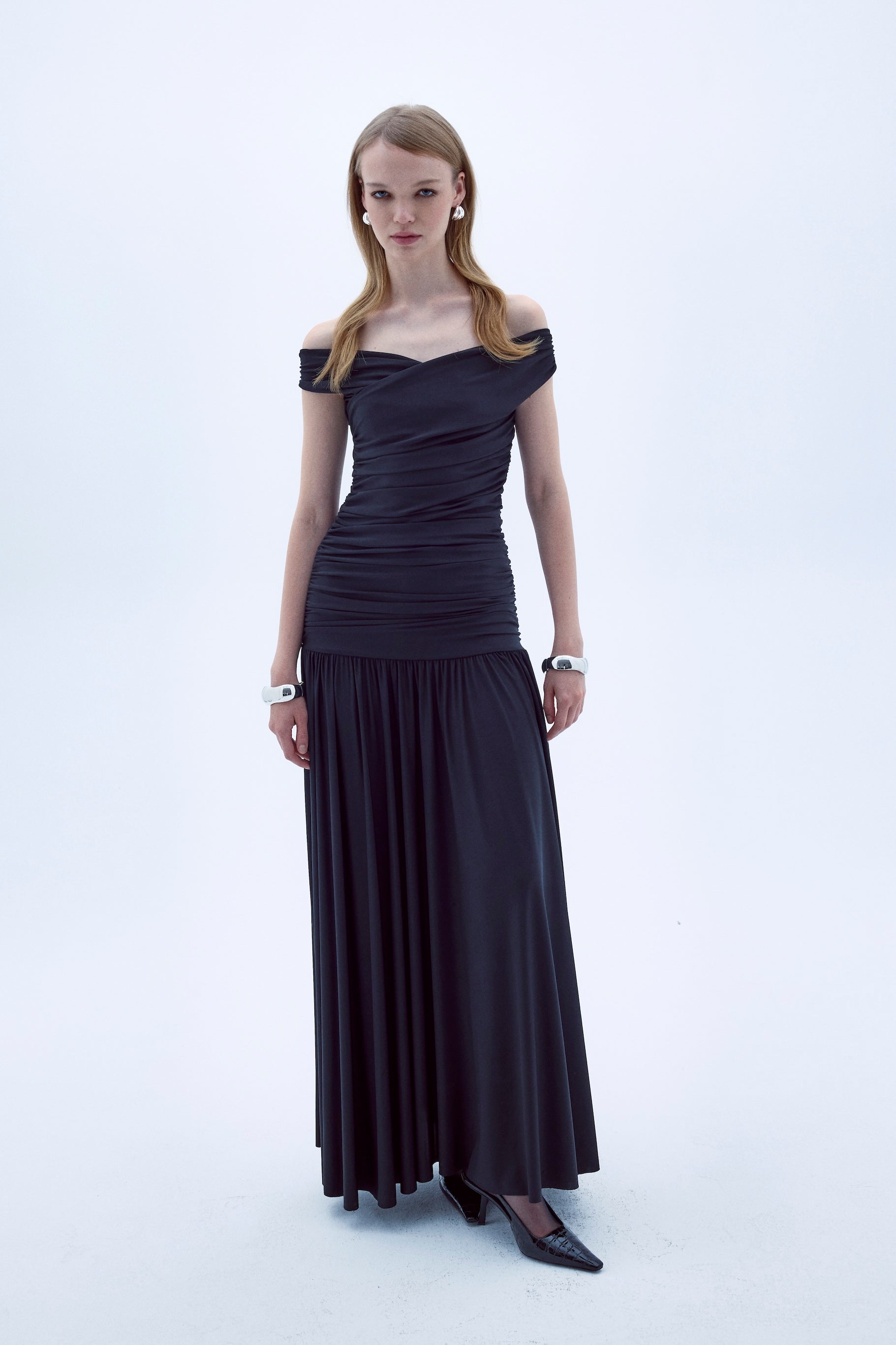 Shop Nazli Ceren Purley Jersey Long Dress In Black