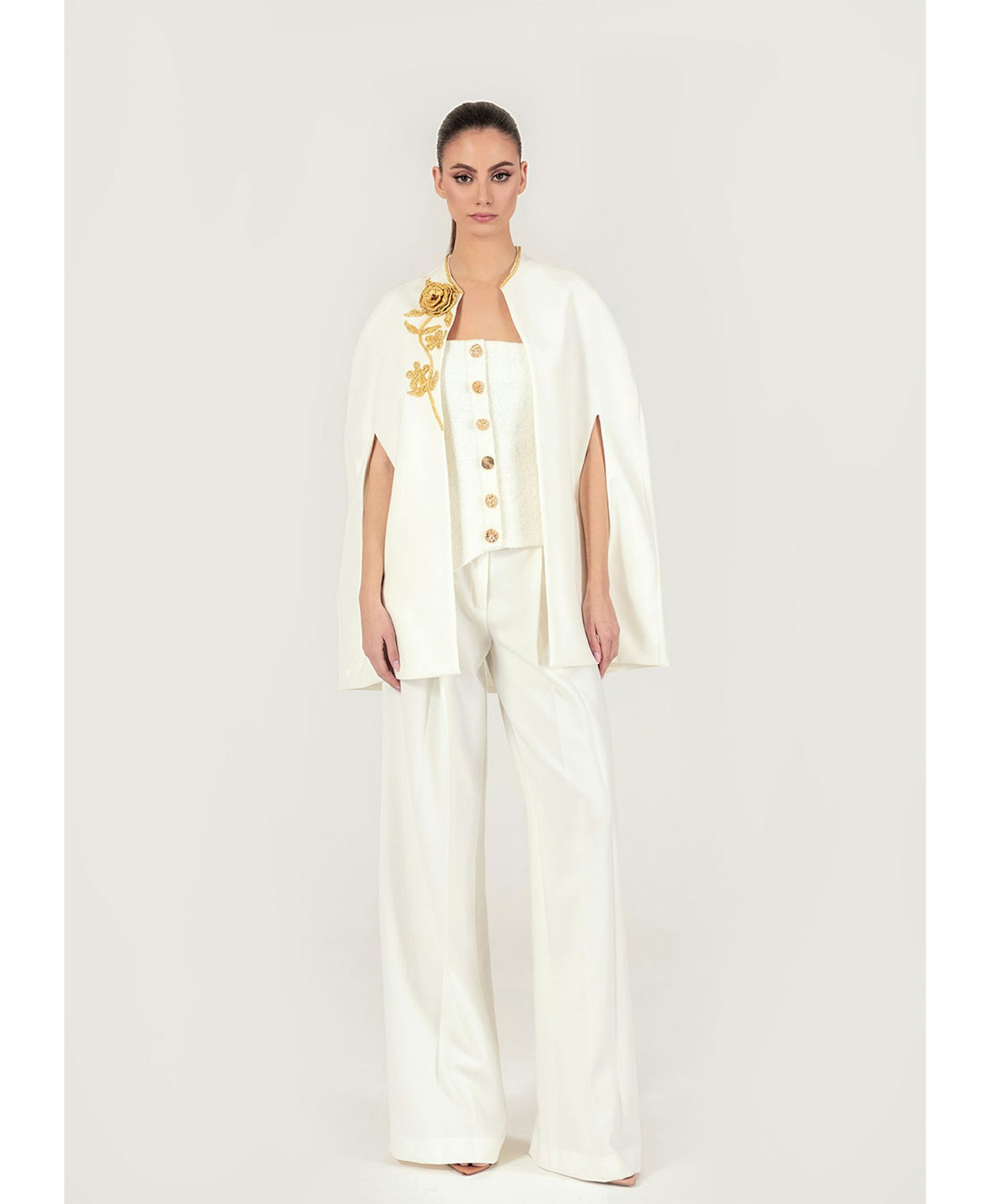 Crepe wide-leg pants in white made by Monika Dimova