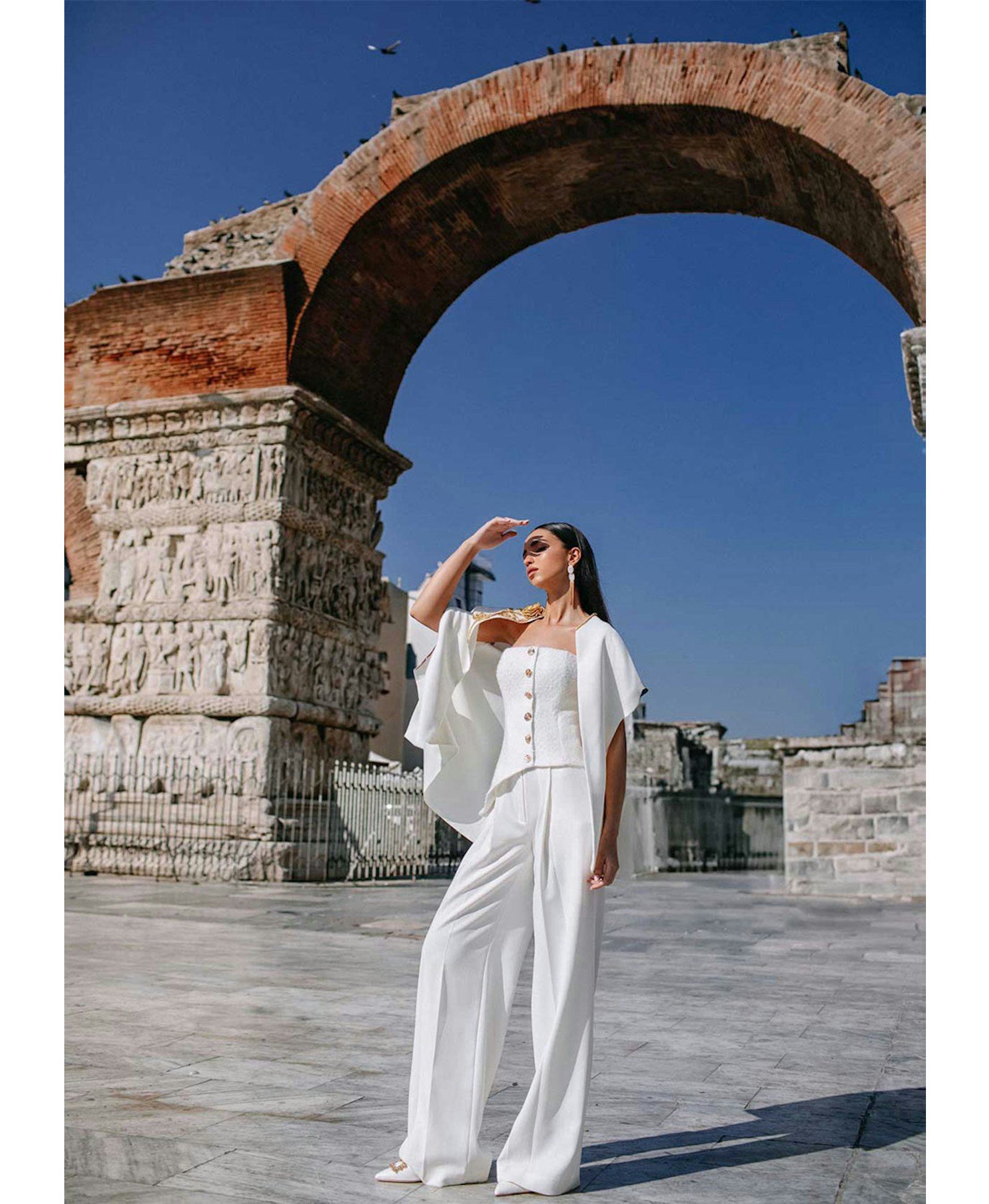 Crepe wide-leg pants in white made by Monika Dimova