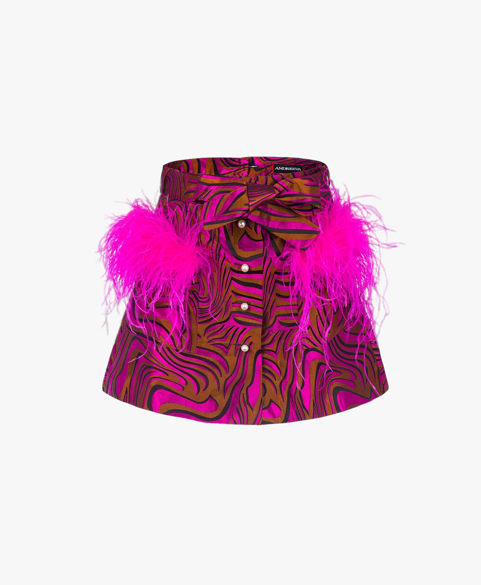 Raspberry Printed Mini Skirt With Feathers made by ANDREEVA
