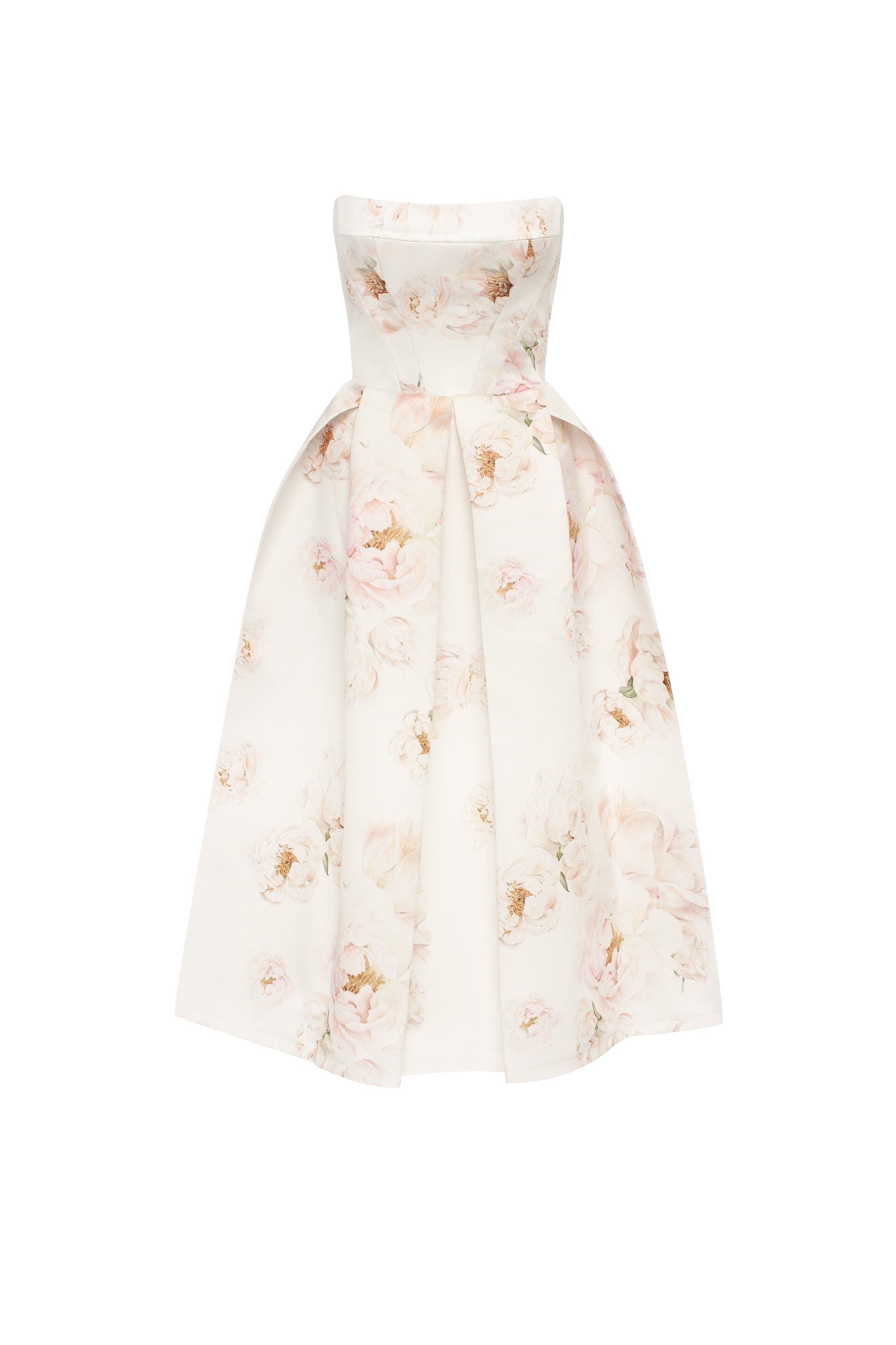 Shop Milla Pink Peony Corset Midi Dress, Garden Of Eden In White