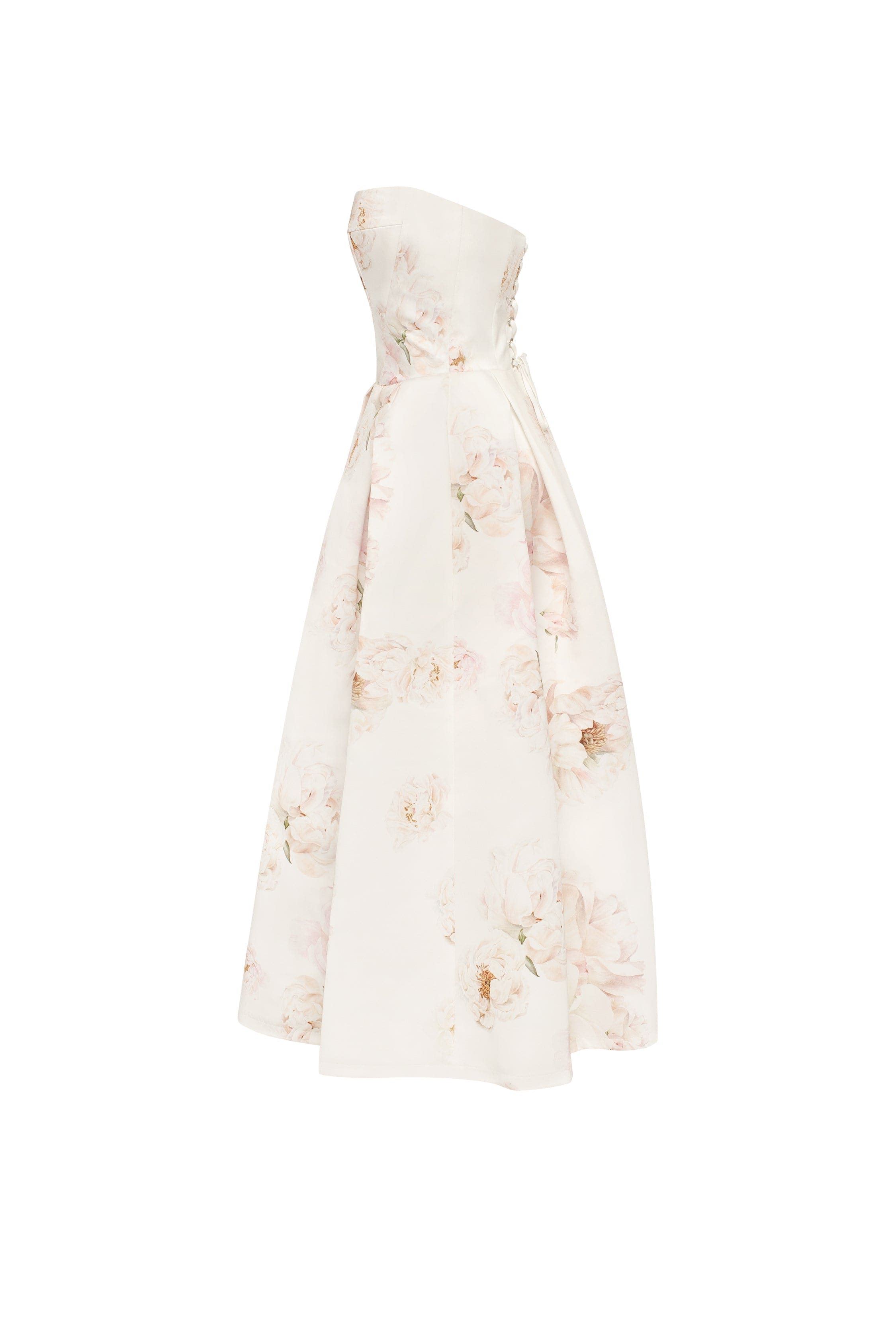 Shop Milla Pink Peony Corset Midi Dress, Garden Of Eden In White