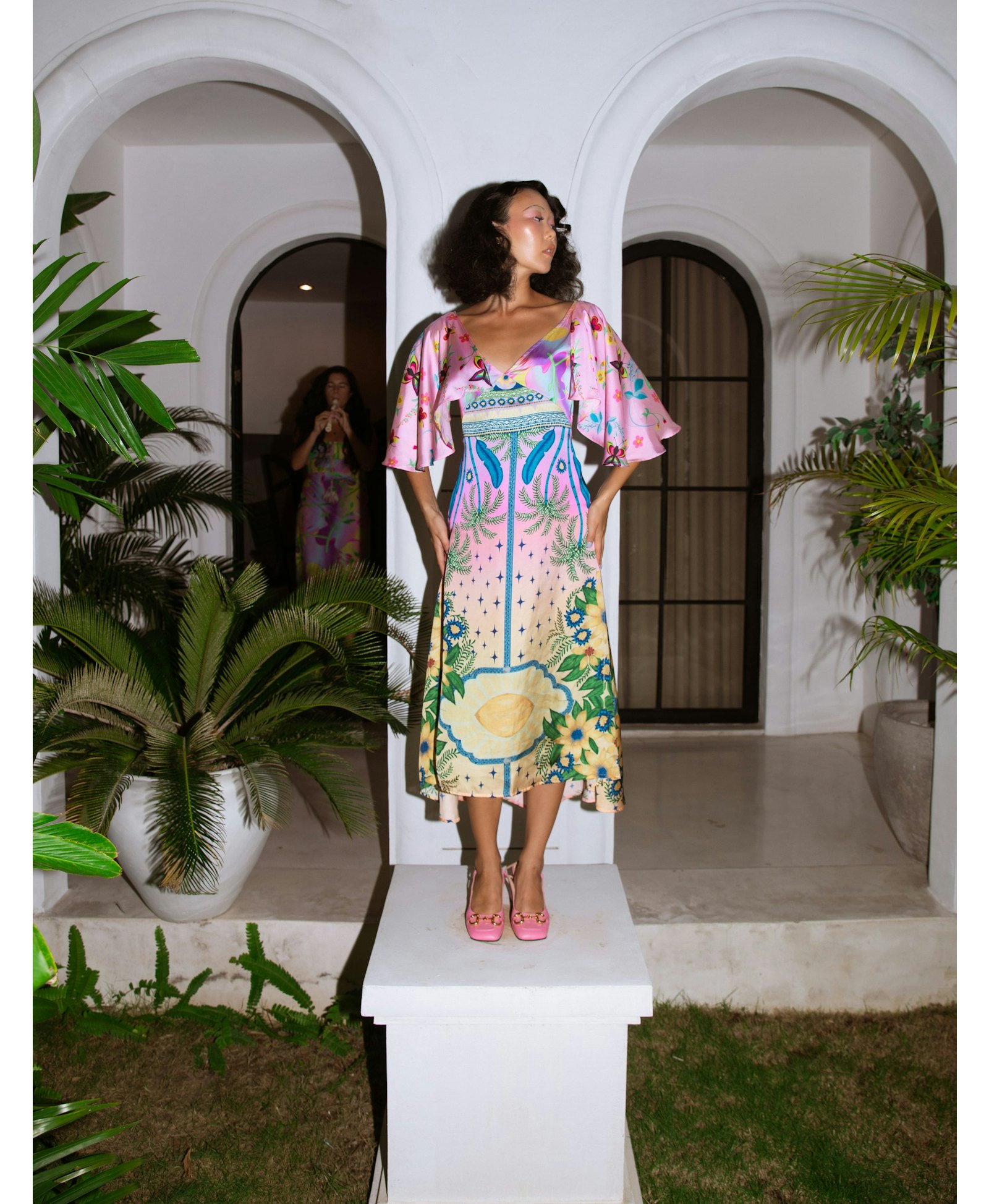 Camille V Shaped Neckline Multi-Coloured Party Dress made by Oceanus Swimwear
