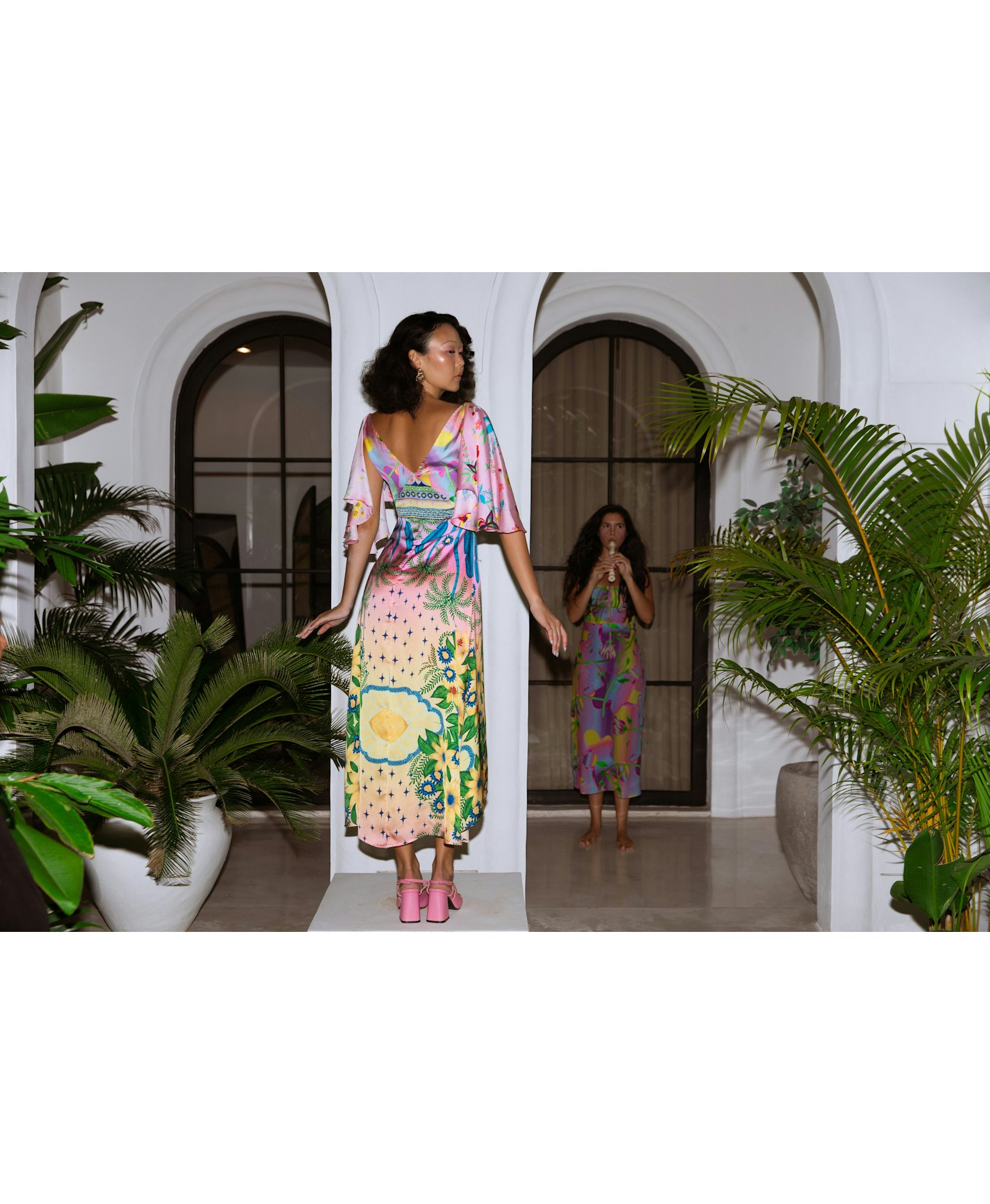 Camille V Shaped Neckline Multi-Coloured Party Dress made by Oceanus Swimwear