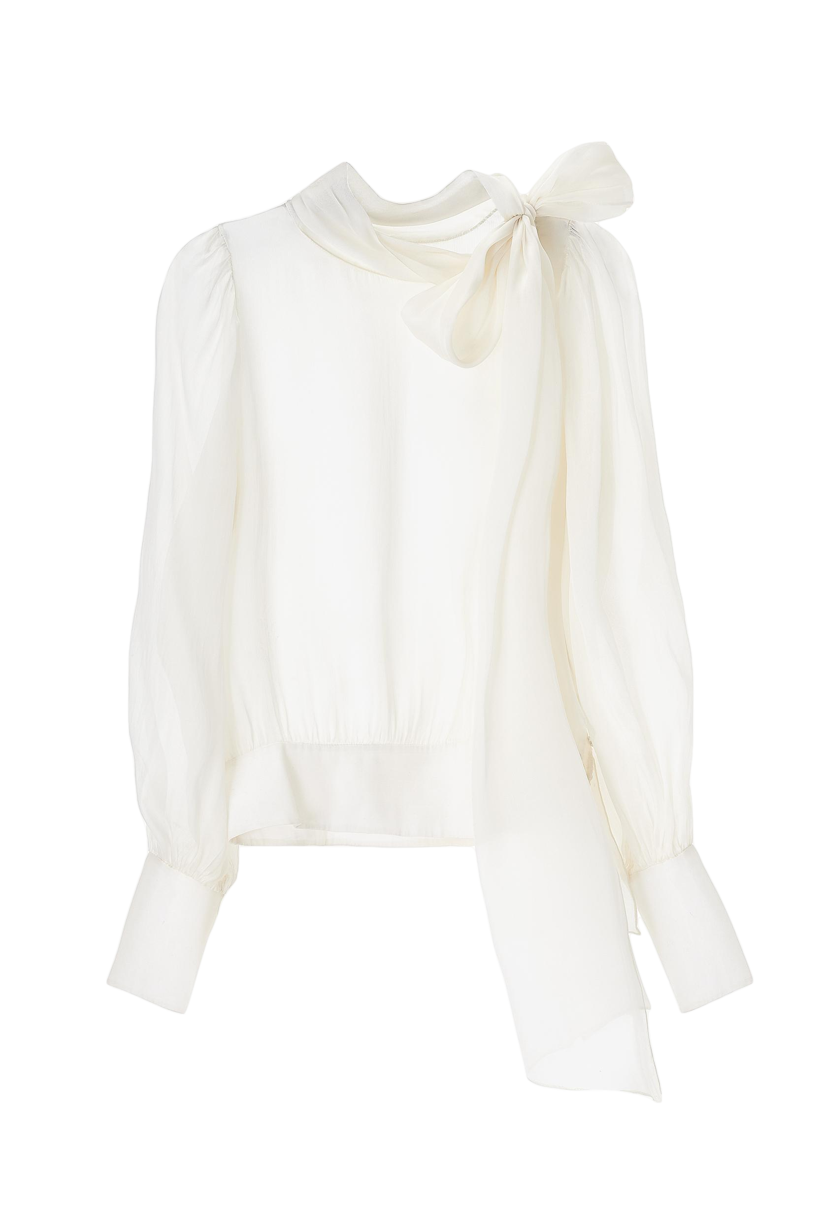 Lita Couture Flawless Beige Bow Blouse In White