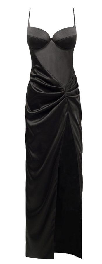 Millà Chic Satin Maxi Dress With Semi-transparent Bodice In Black