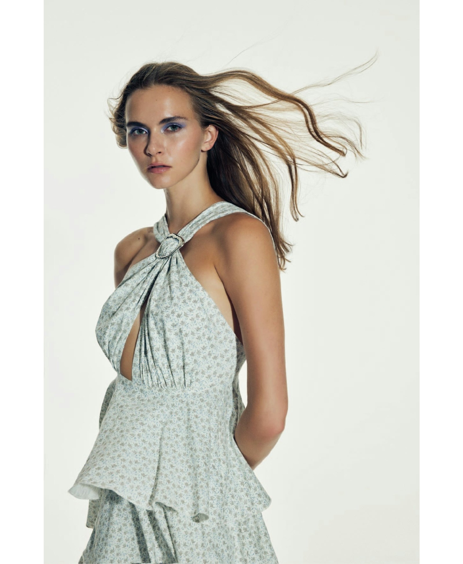 Laurel Printed Cotton Long Dress in Cannoli Cream made by Nazli Ceren