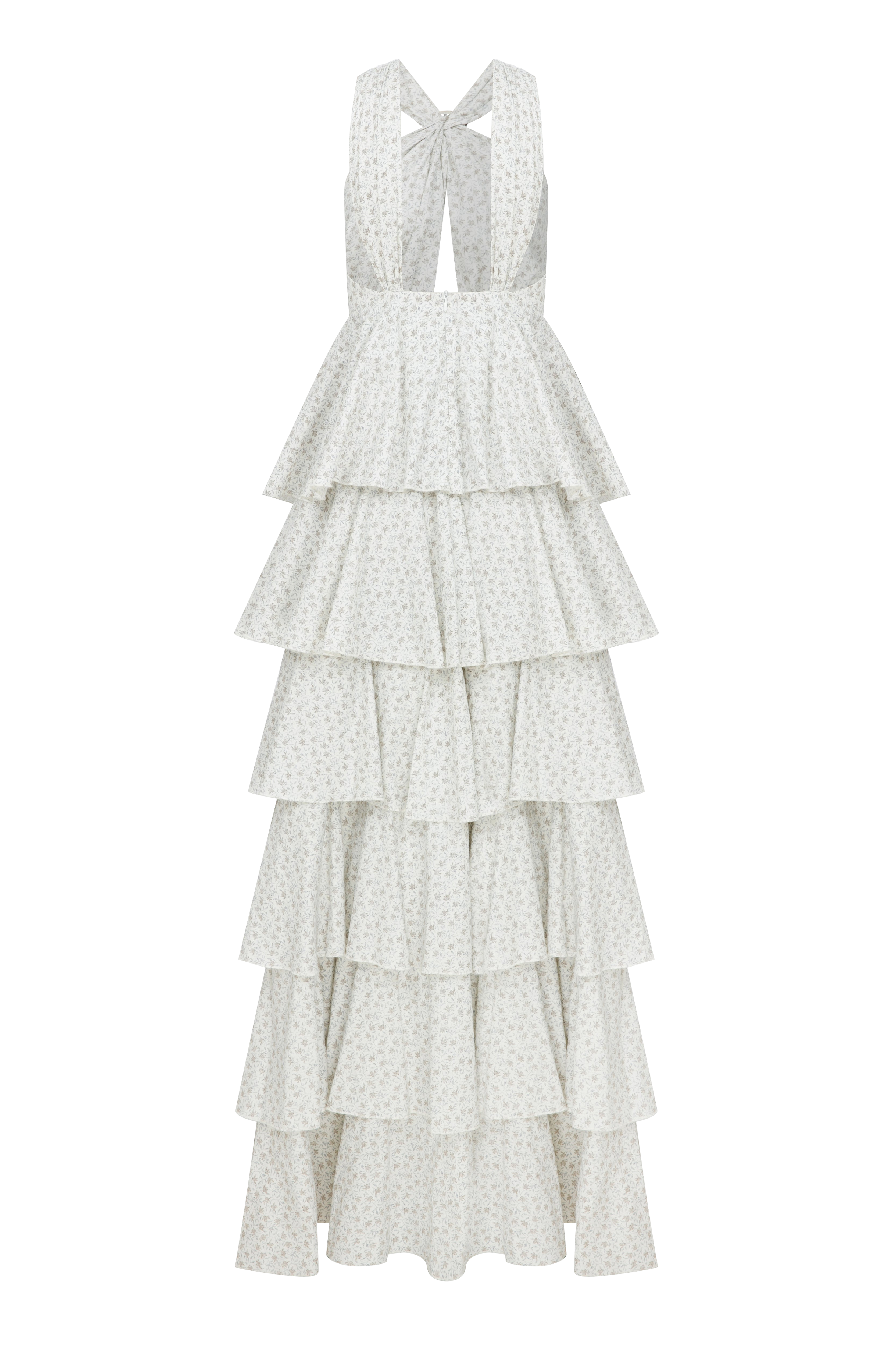 Shop Nazli Ceren Laurel Printed Cotton Long Dress In Cannoli Cream