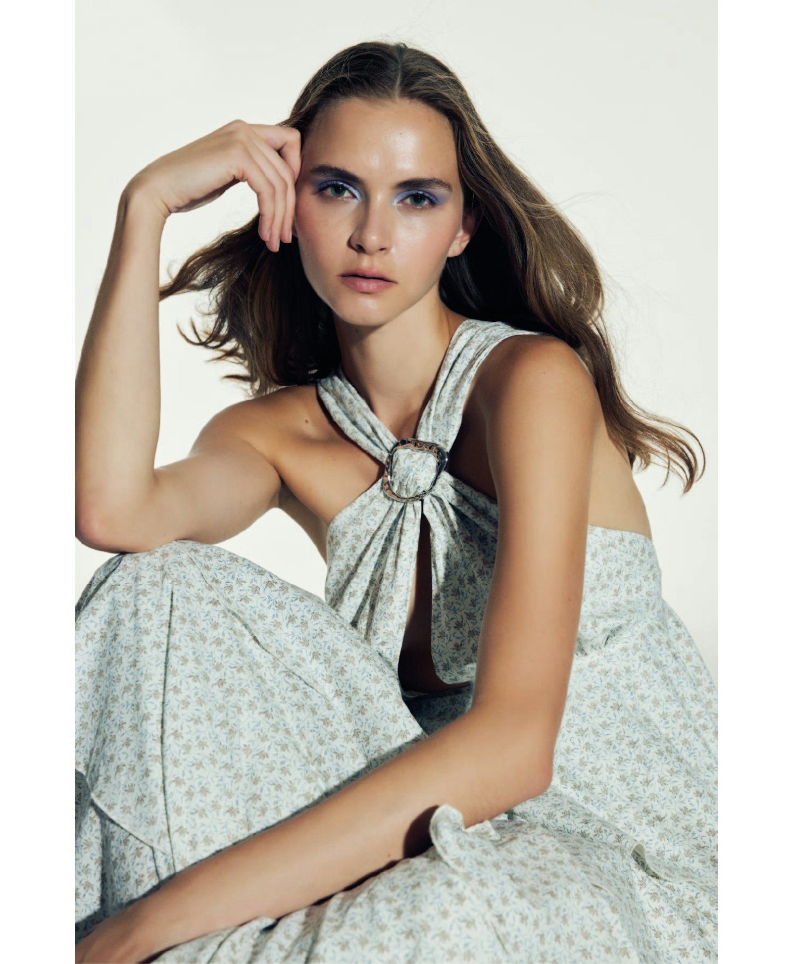 Laurel Printed Cotton Long Dress in Cannoli Cream made by Nazli Ceren