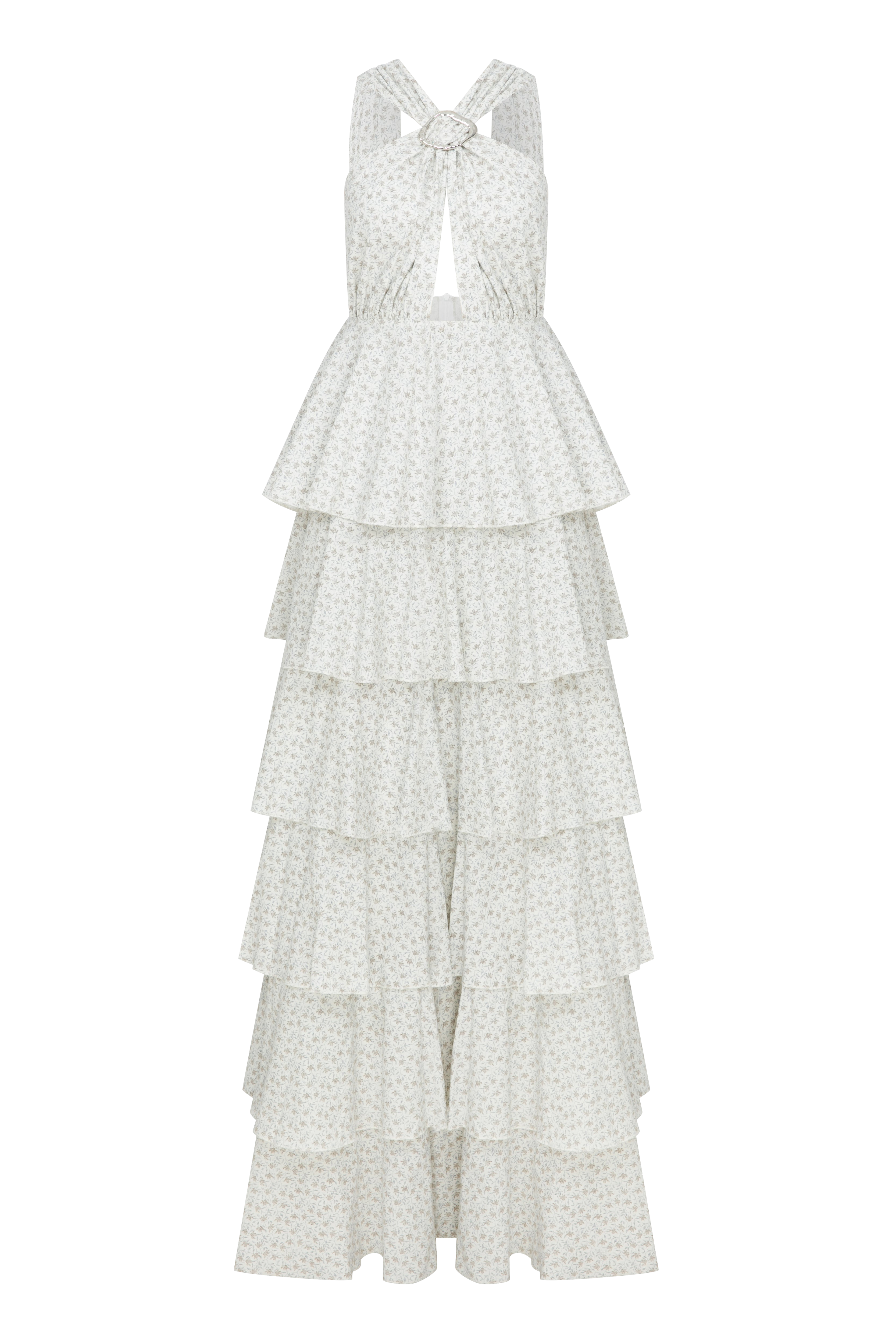 Shop Nazli Ceren Laurel Printed Cotton Long Dress In Cannoli Cream
