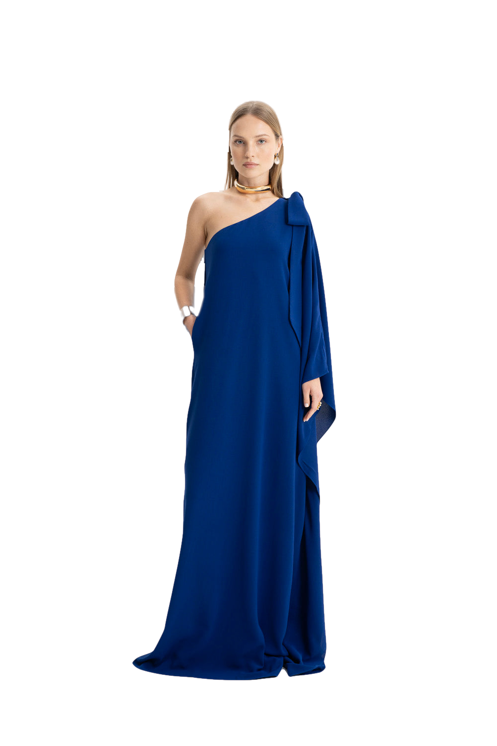 Shop Lora Istanbul Lia Crepe Navy Blue One Shoulder Maxi Dress
