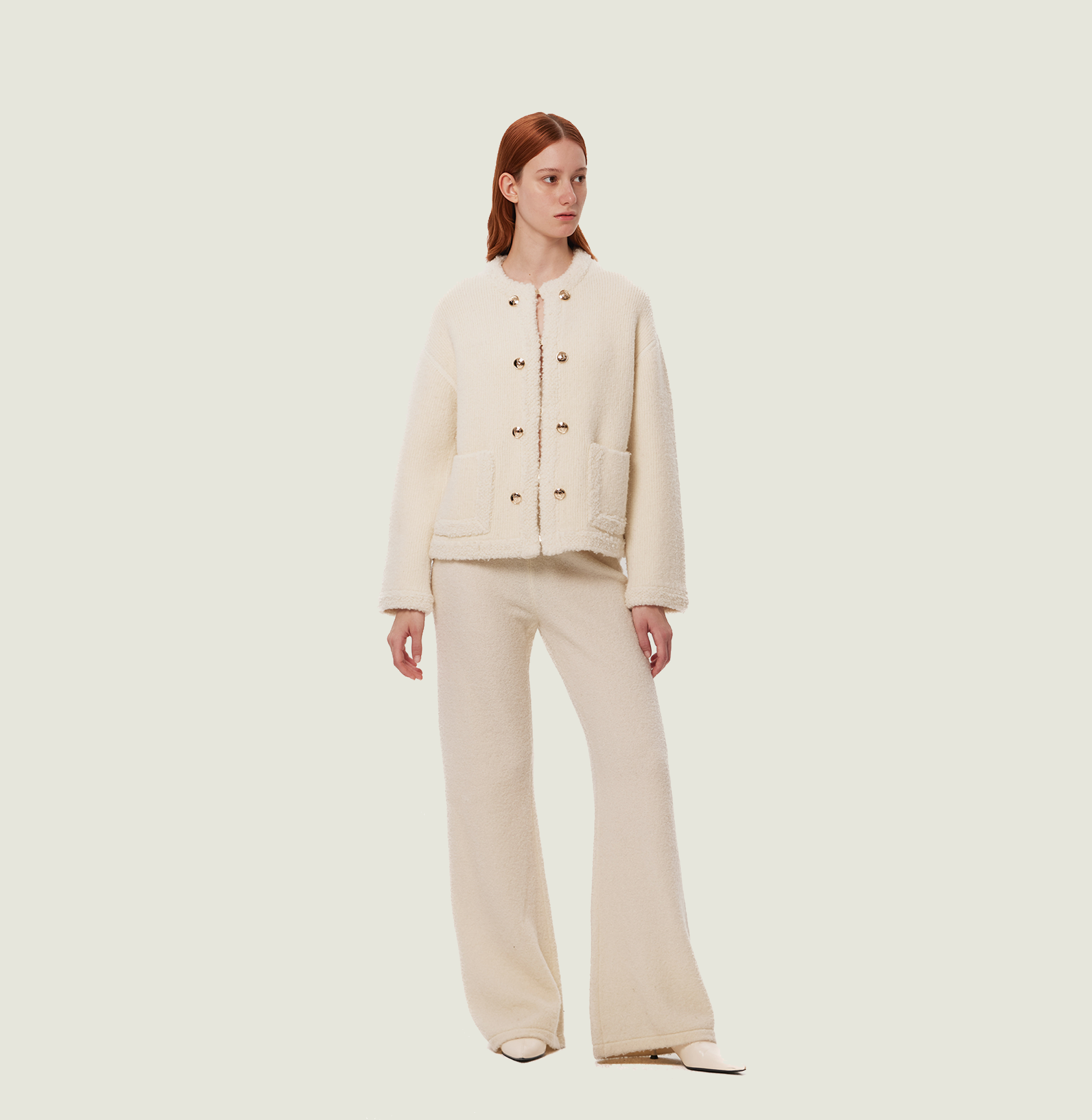 Shop Crush Collection Teddy Bouclé Mandarin Jacket In Beige