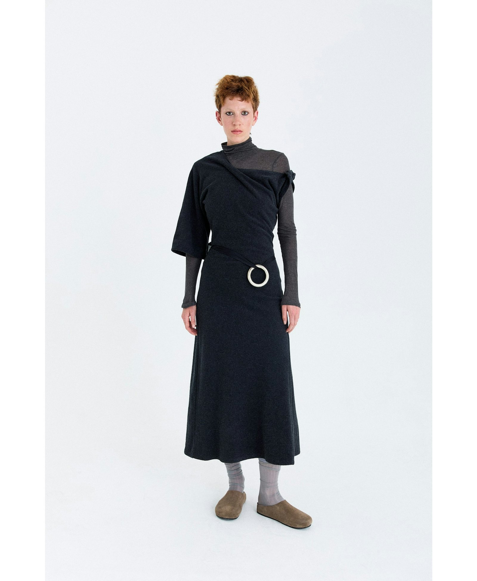FLEECE ASYMMETRICAL STRUCTURED KNITTED WOOL DRESS made by YIBRI