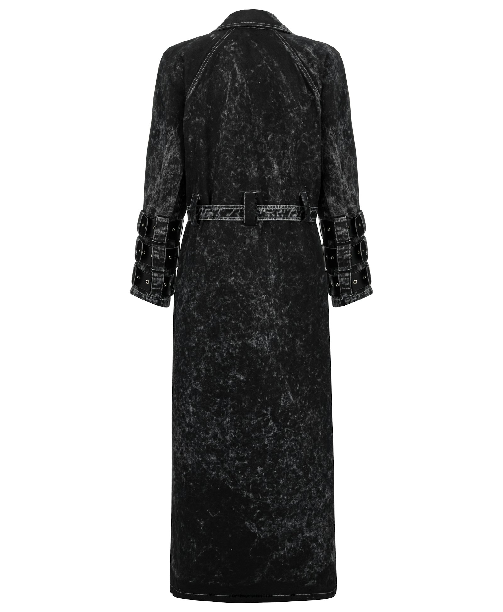 Voidwalker Trench Coat in Black Acid Wash made by Khela
