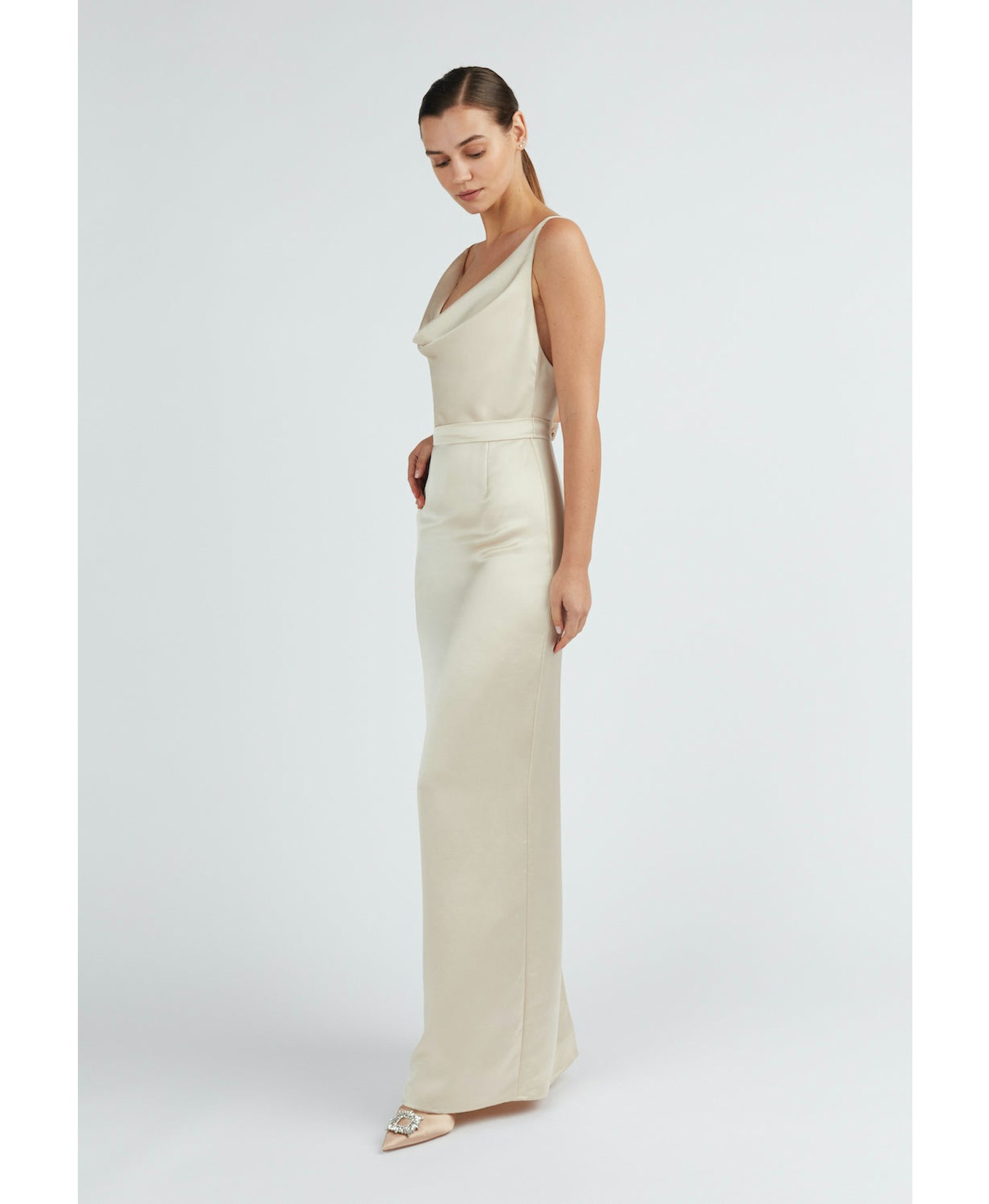 AMILA beige satin backless maxi dress made by UNDRESS