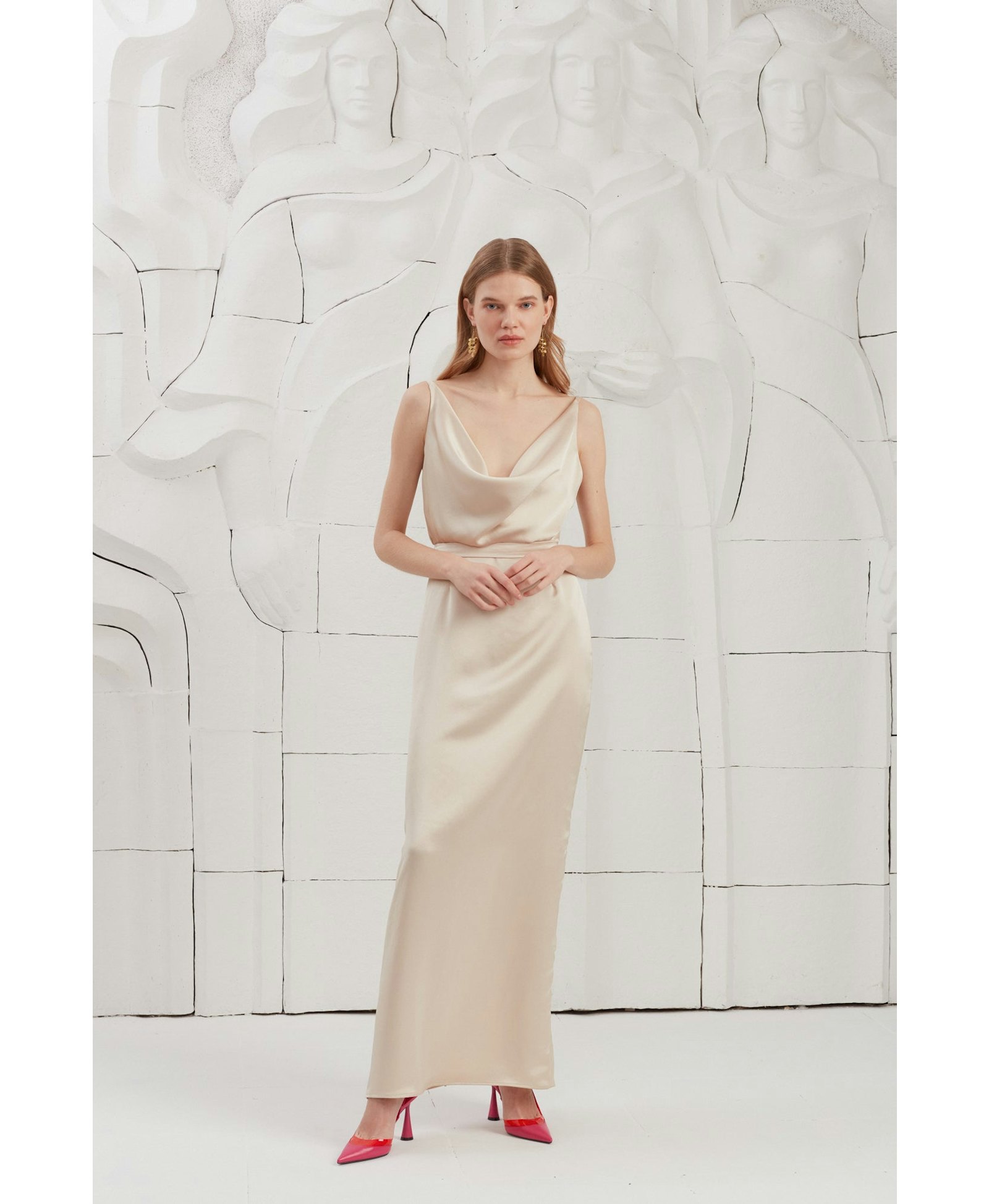 AMILA beige satin backless maxi dress made by UNDRESS