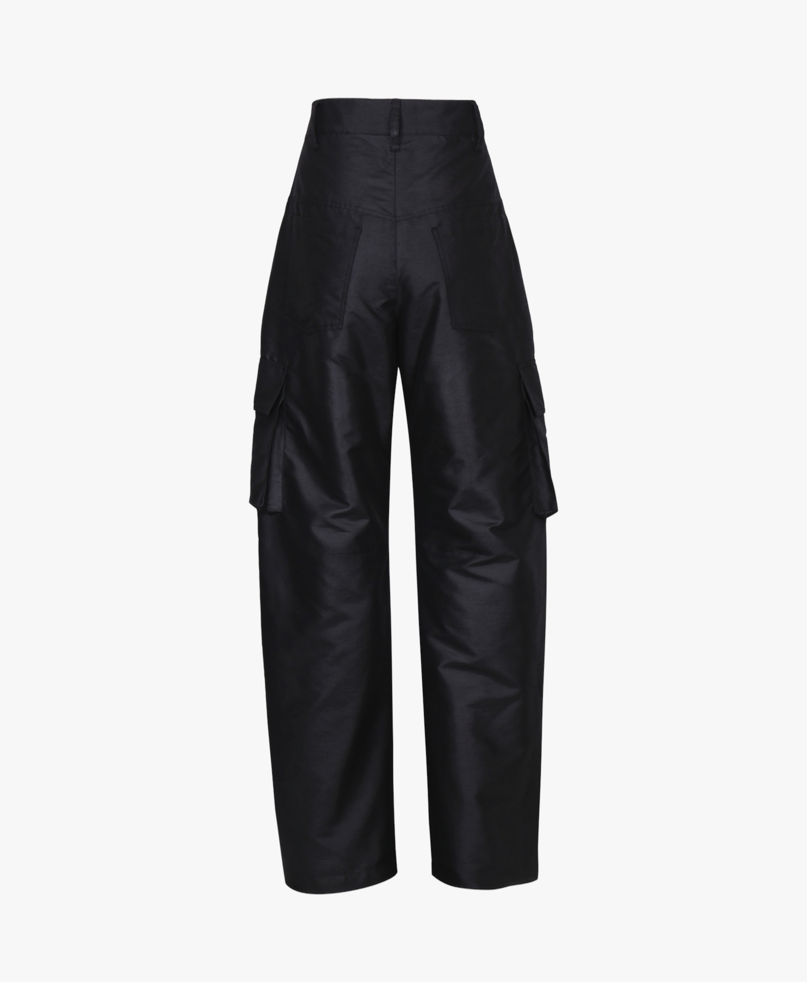 BLACK SATIN-FINISH CARGO TROUSERS made by YIBRI