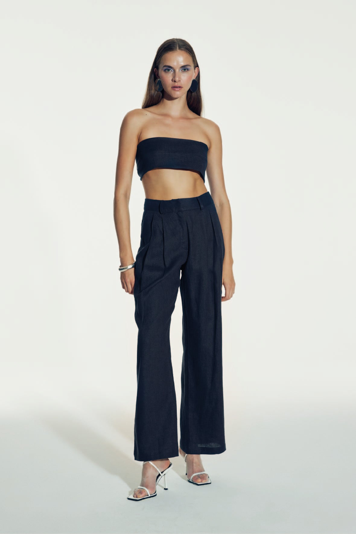 Shop Nazli Ceren Tina Linen Trousers In Dark Navy