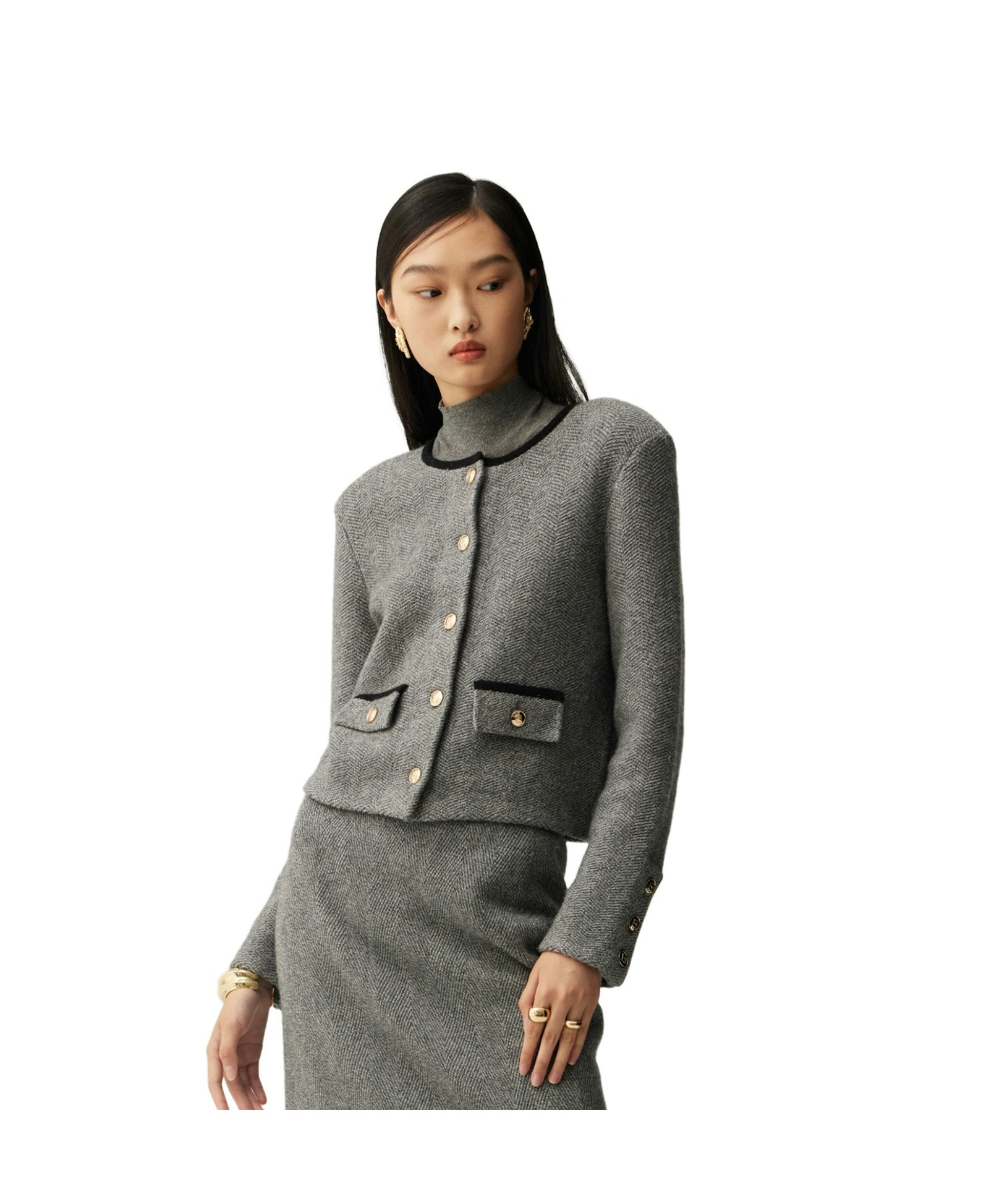 CASHMERE WOOL BLEND HERRINGBONE JACKET made by CRUSH Collection