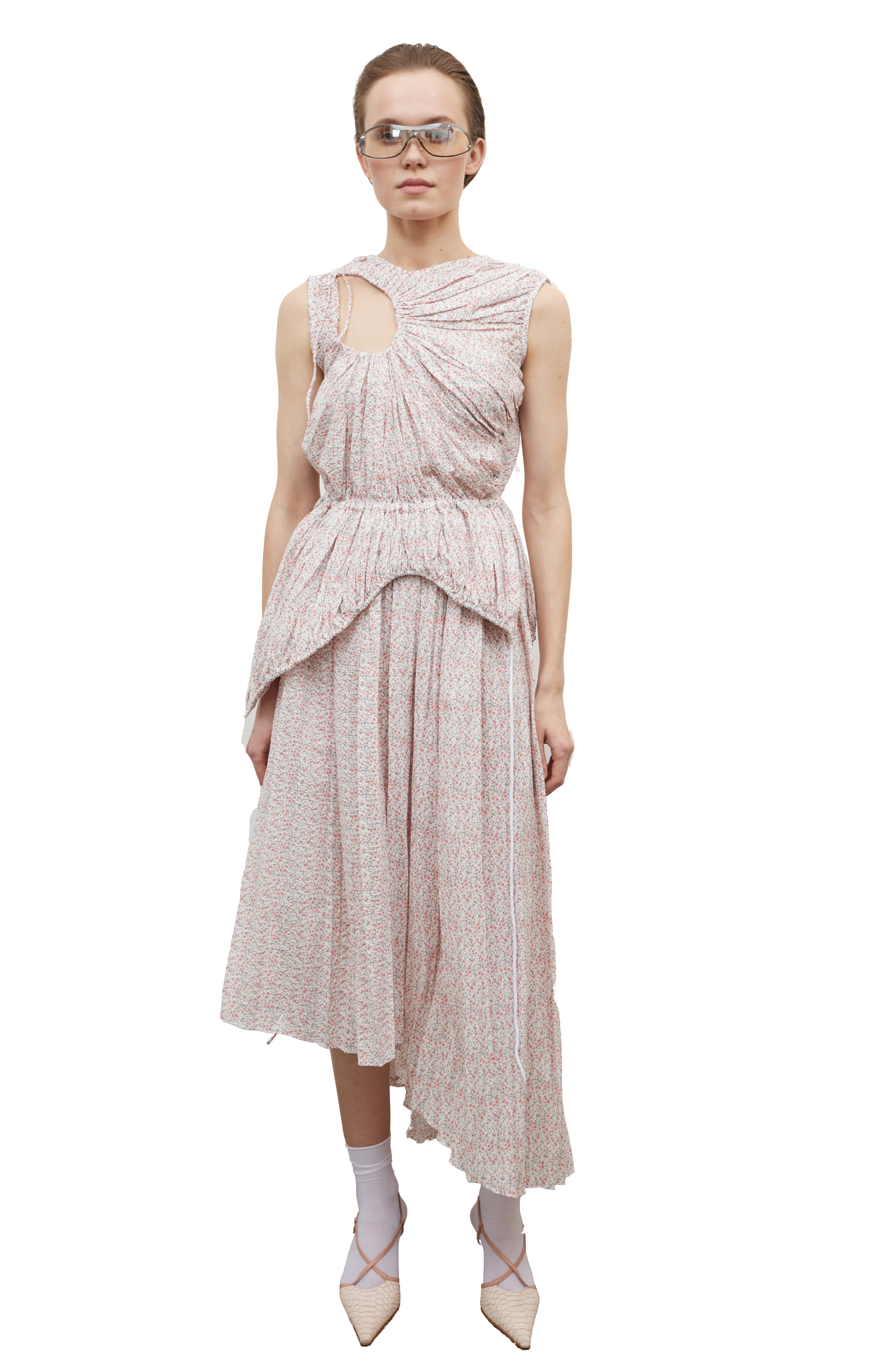 Floral-print pleated midi-dress made by Tamar Keburia