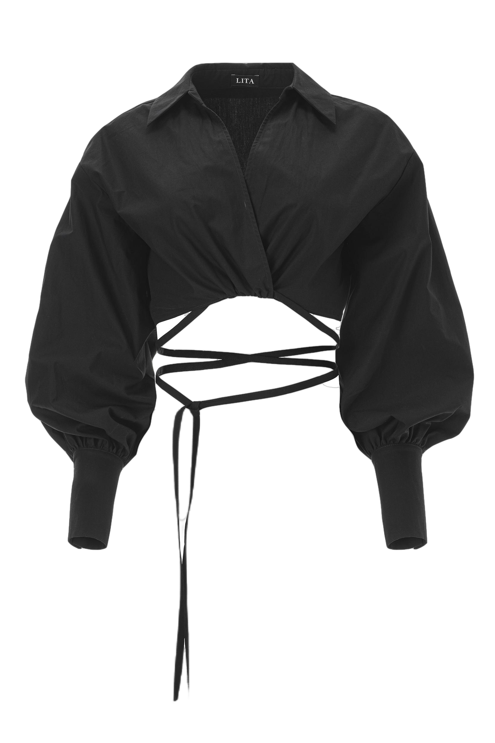 Shop Lita Couture Cropped Poplin Shirt In Black