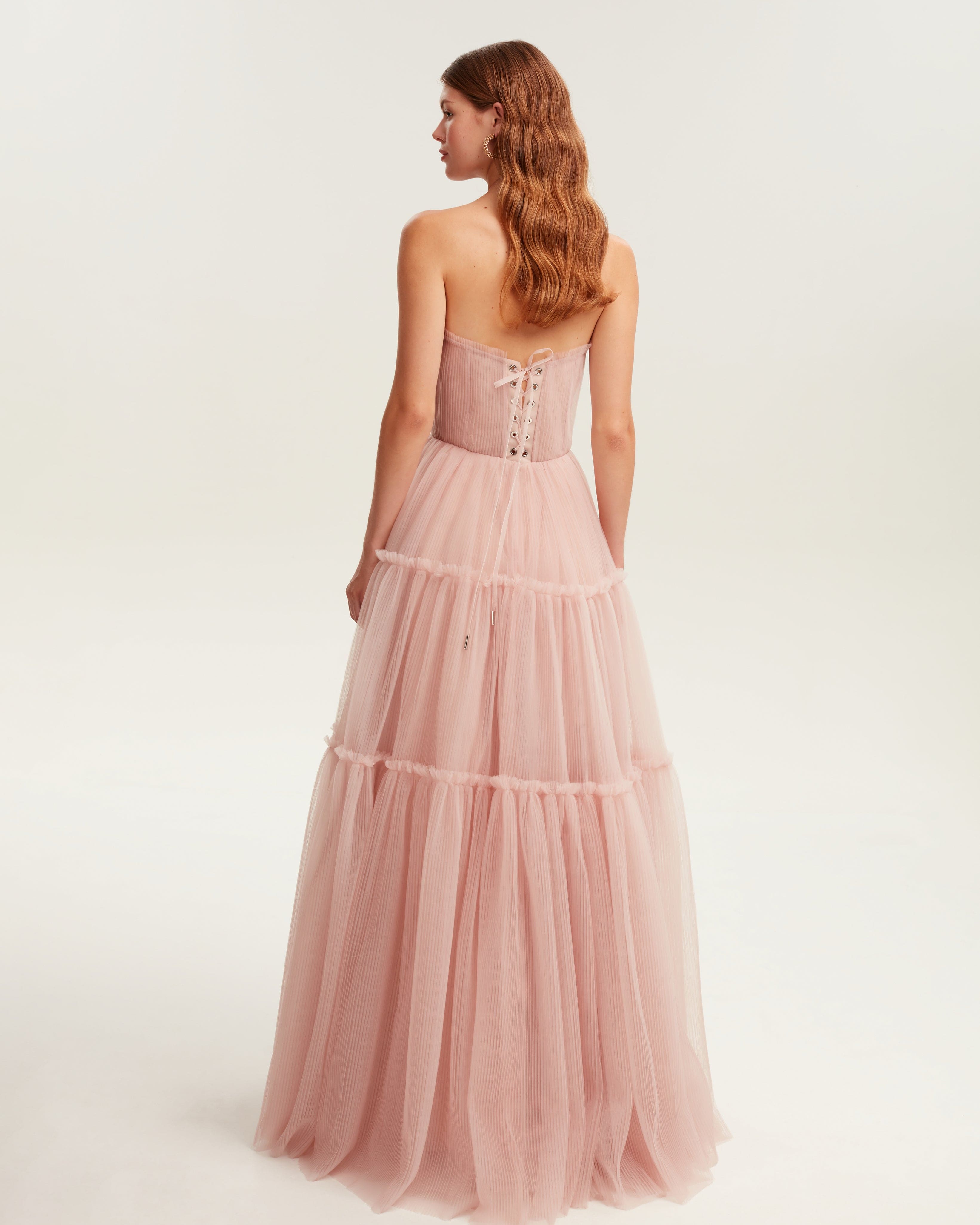 Shop Milla Misty Rose Tulle Maxi Dress With Ruffled Skirt, Garden Of Eden In Pink