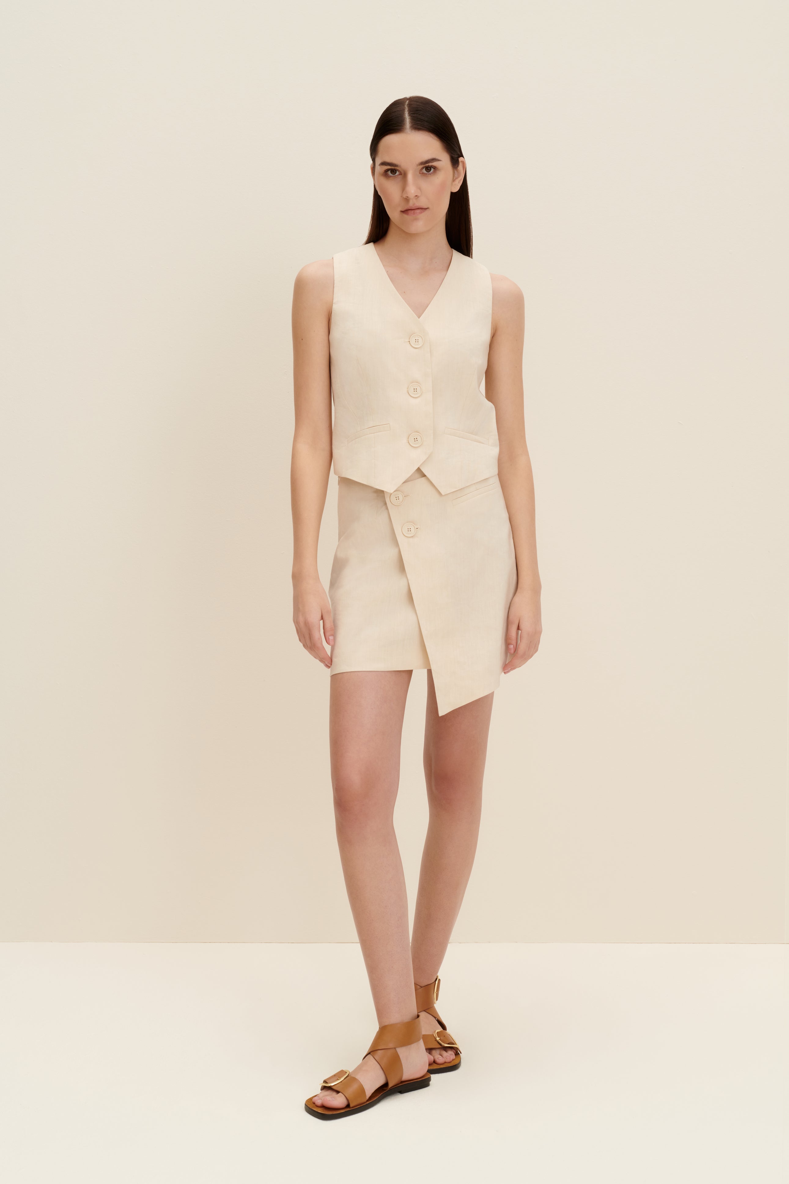 Shop Jaaf Asymmetric Mini Skirt In Sandy Beige