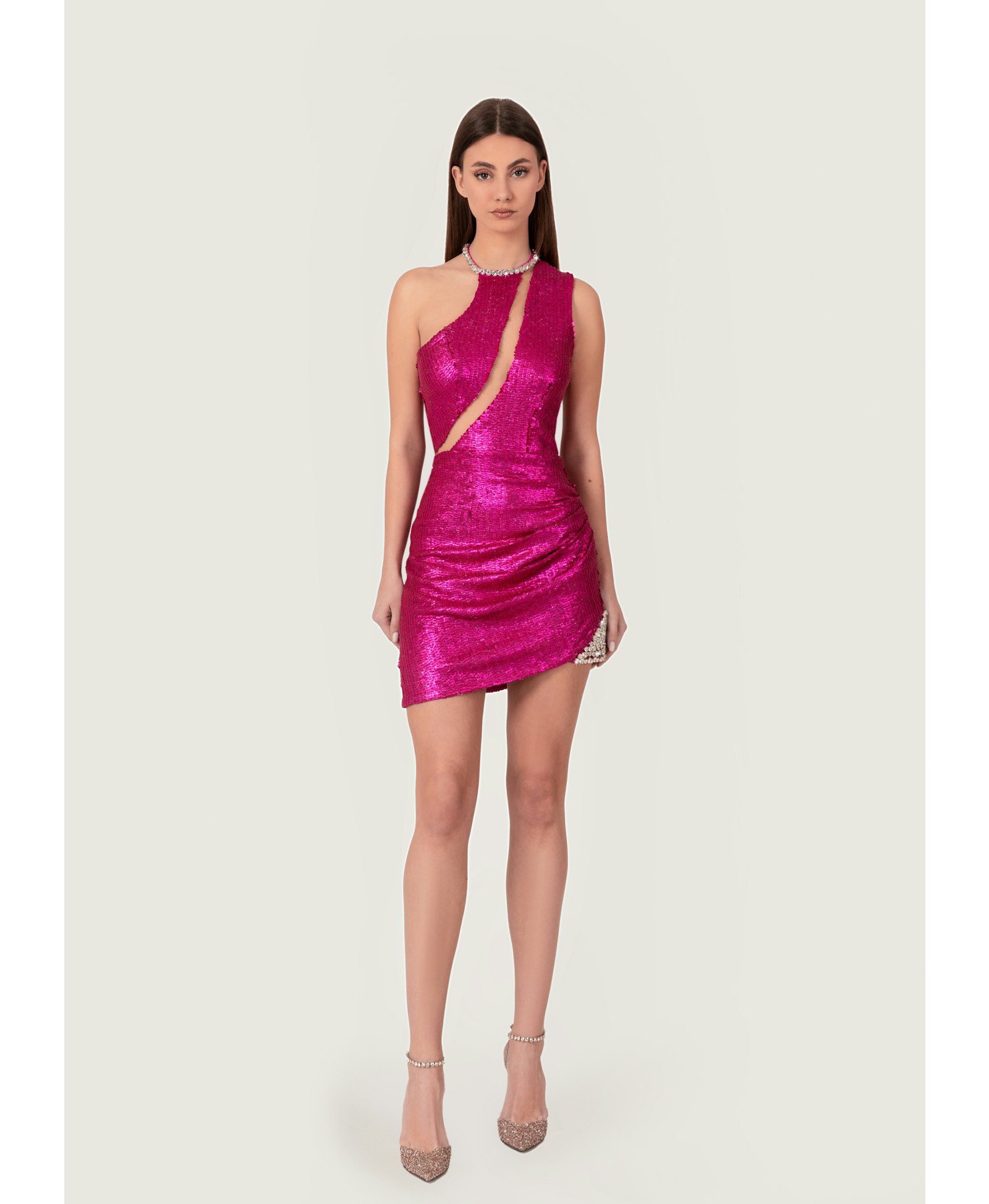 Fuchsia sequin mini dress made by Monika Dimova