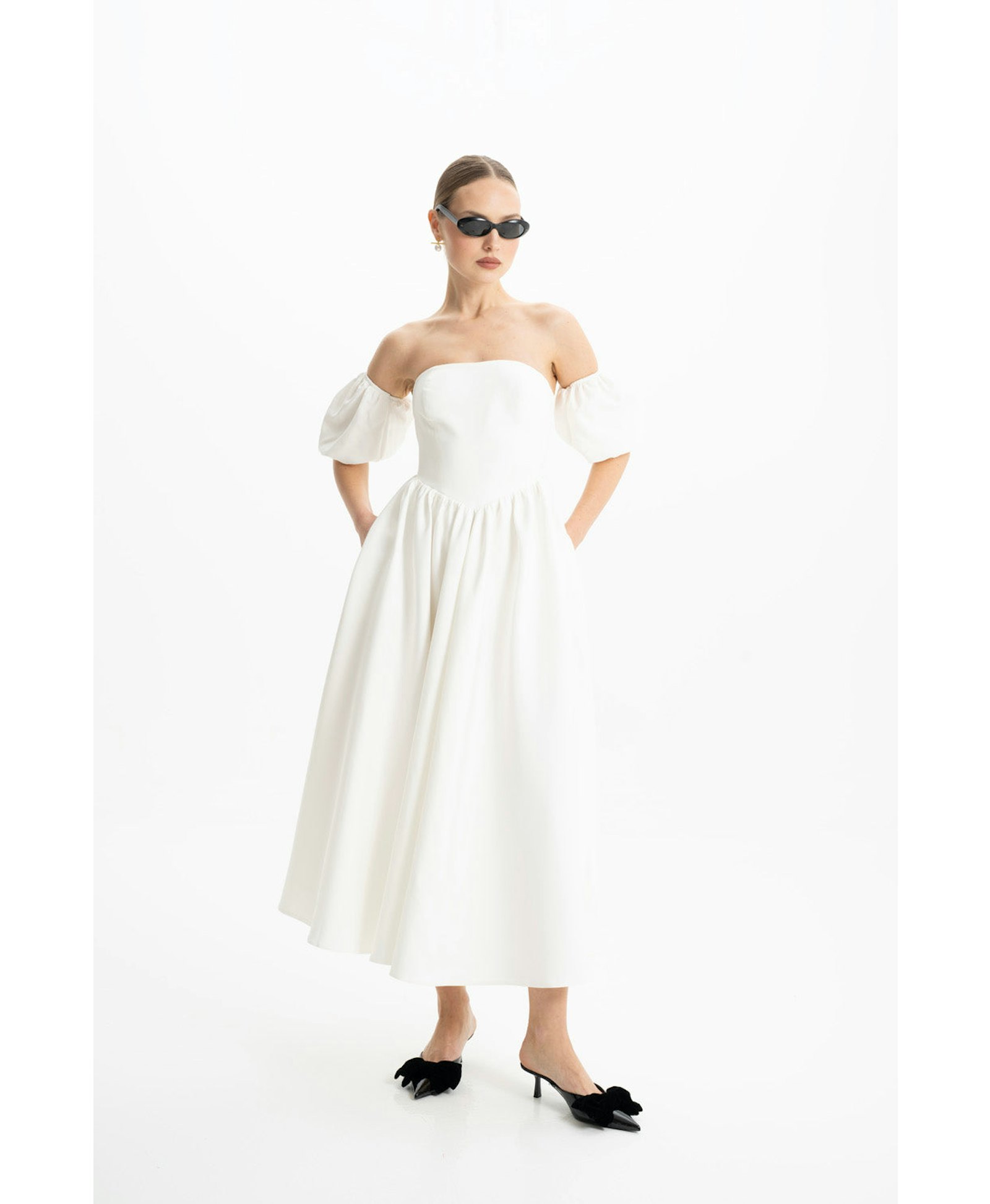 Eva White Strapless Corset Midi Dress made by Lora Istanbul