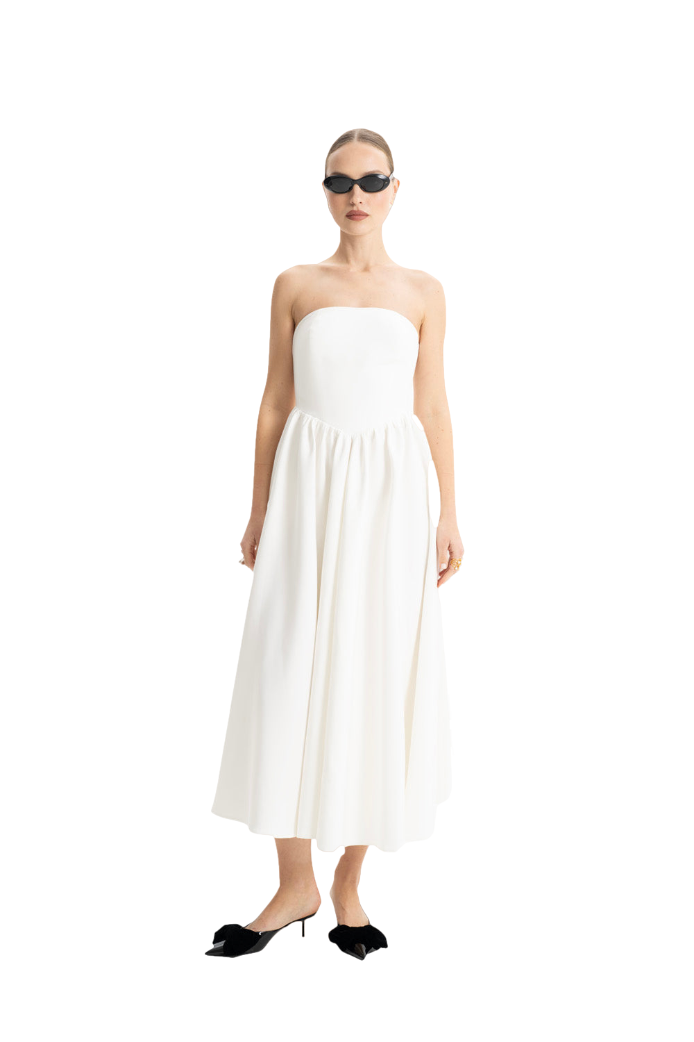 Shop Lora Istanbul Eva White Strapless Corset Midi Dress