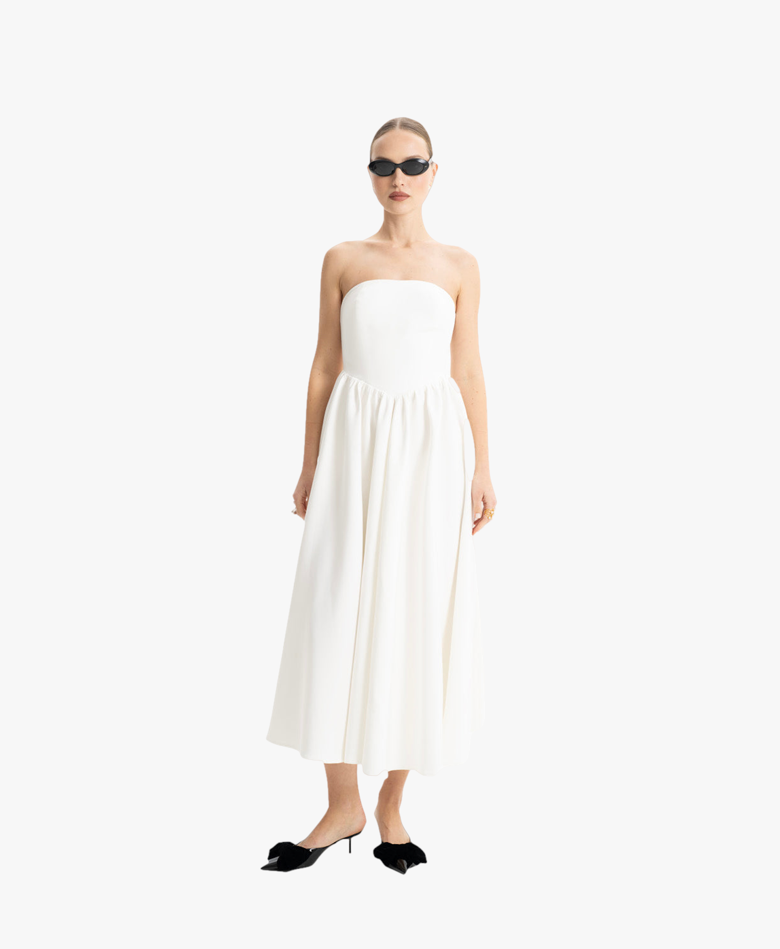 Eva White Strapless Corset Midi Dress made by Lora Istanbul